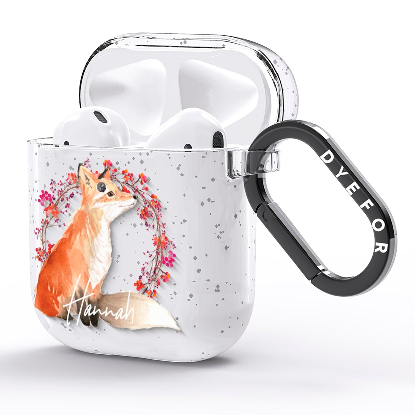 Personalised Fox Christmas Wreath AirPods Glitter Case Side Image