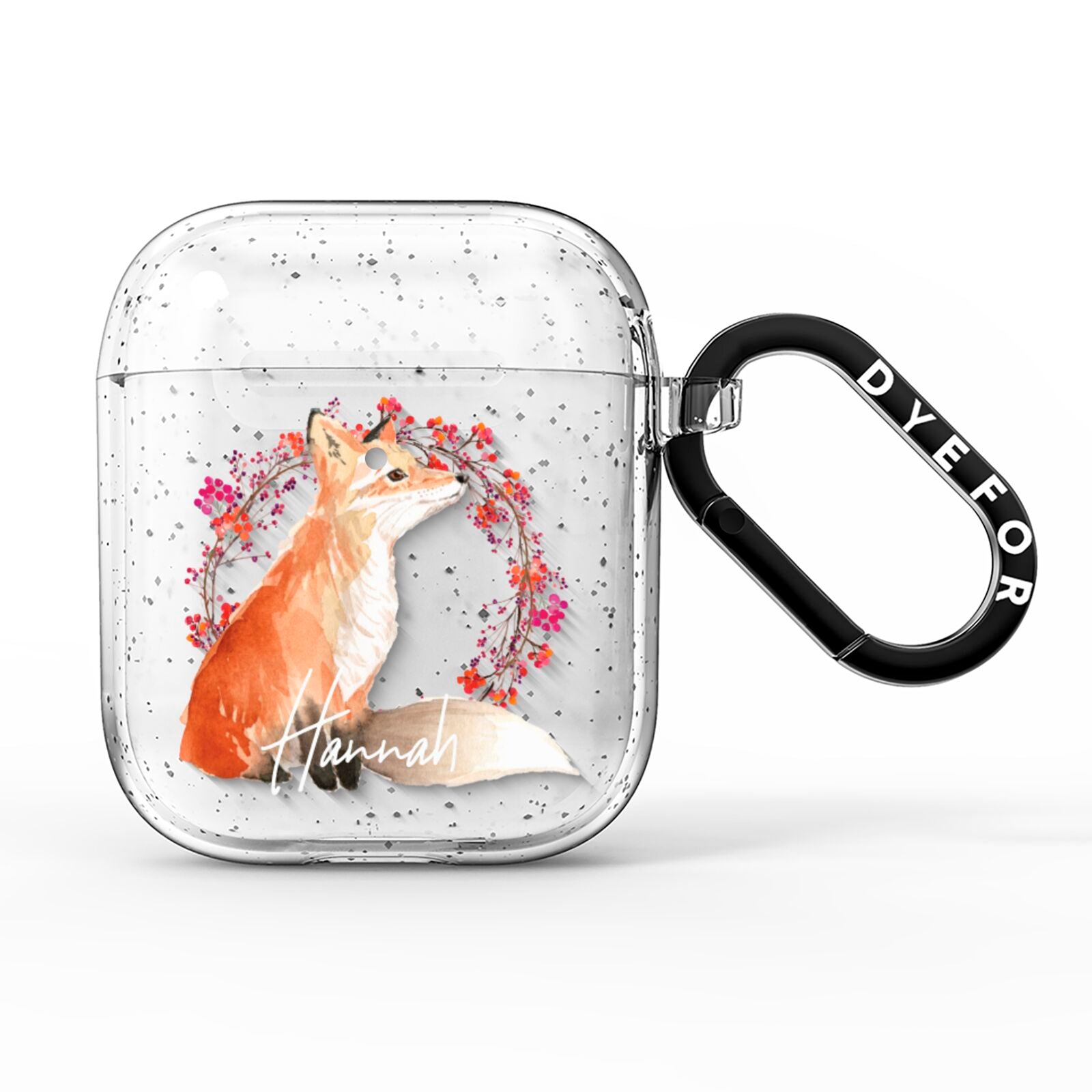 Personalised Fox Christmas Wreath AirPods Glitter Case