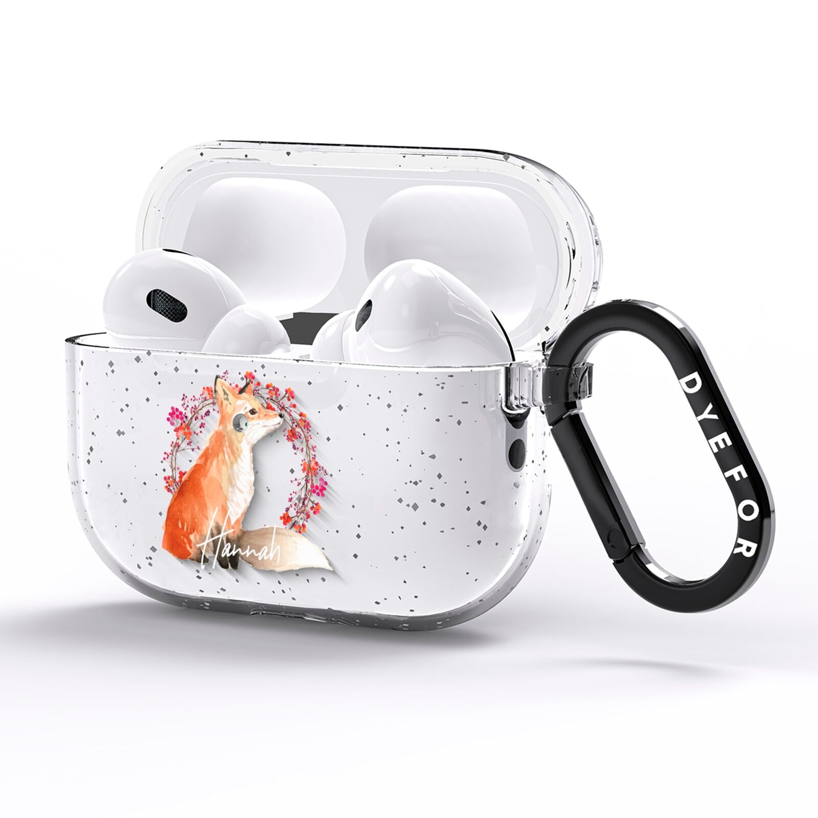 Personalised Fox Christmas Wreath AirPods Pro Glitter Case Side Image