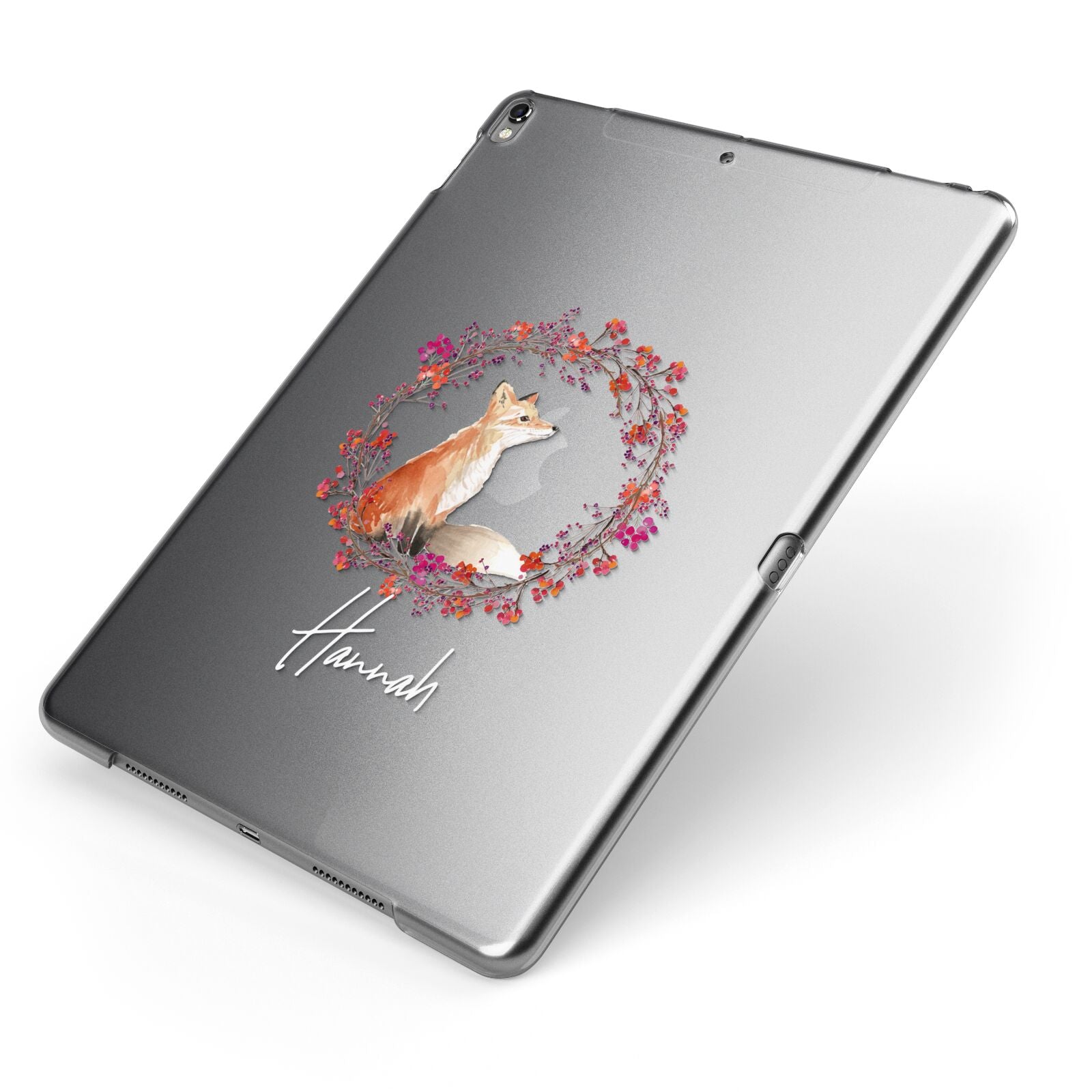 Personalised Fox Christmas Wreath Apple iPad Case on Grey iPad Side View