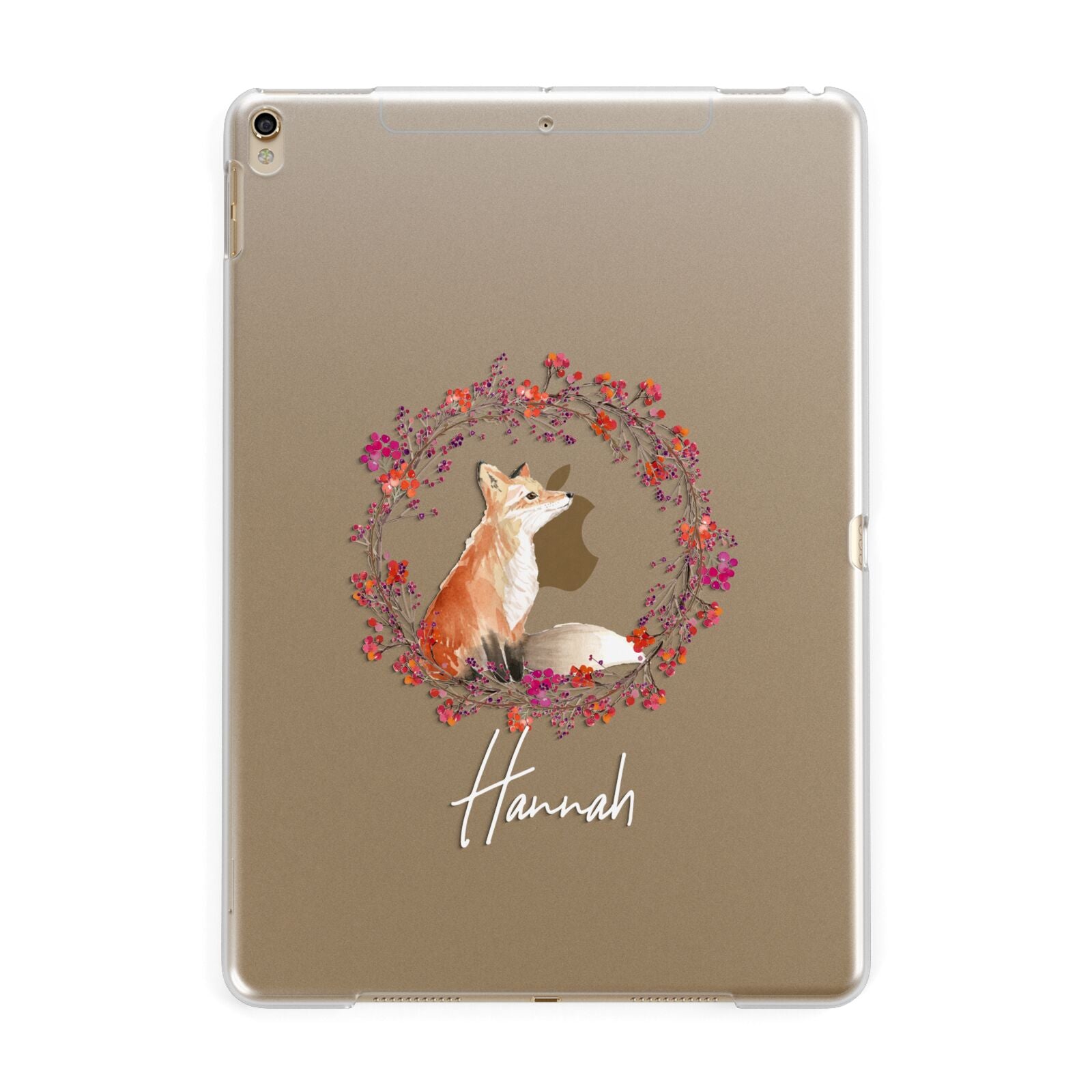 Personalised Fox Christmas Wreath Apple iPad Gold Case