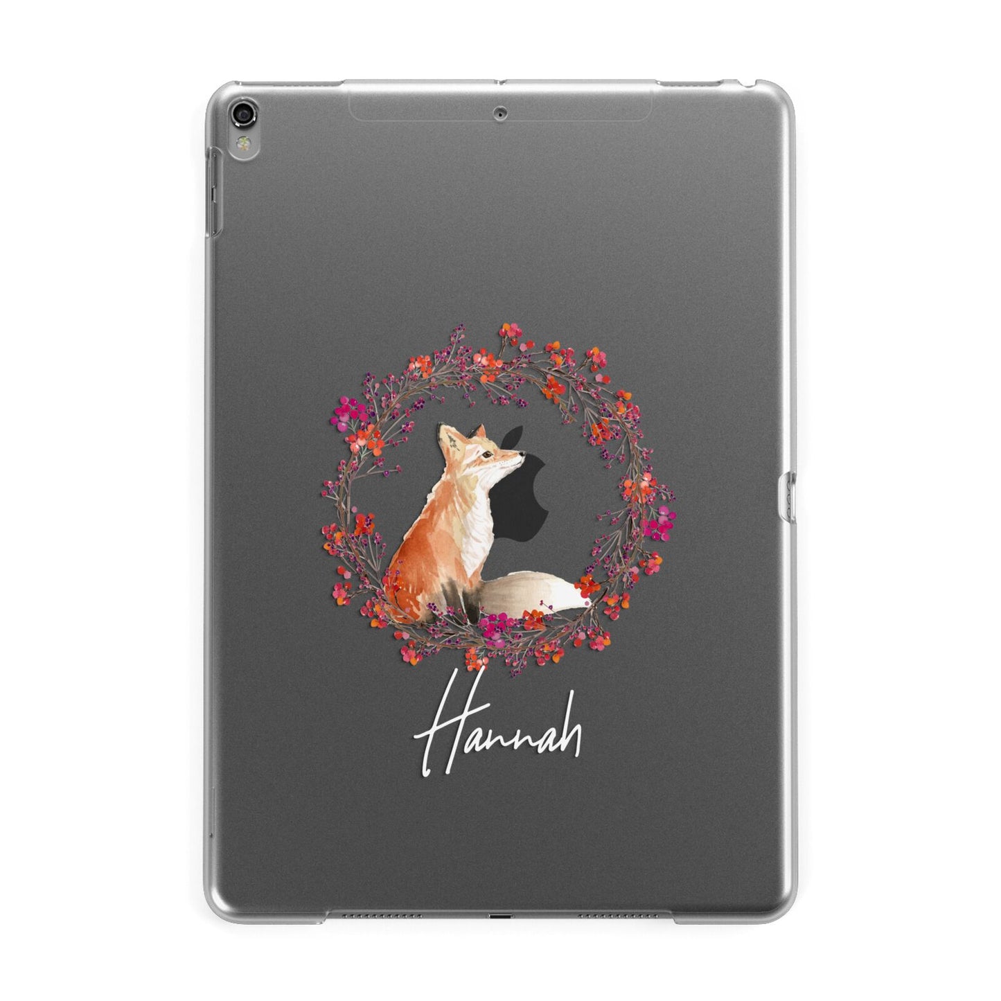Personalised Fox Christmas Wreath Apple iPad Grey Case