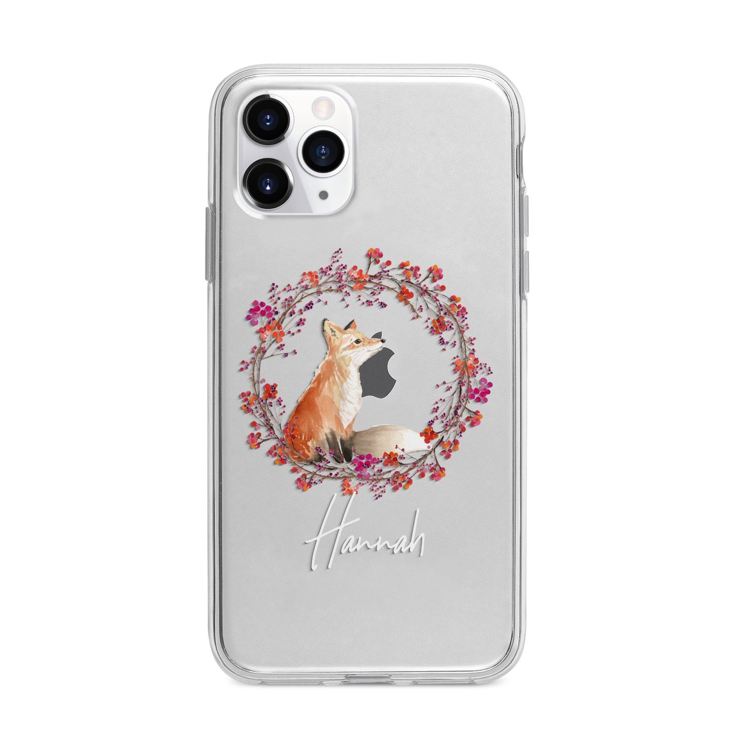 Personalised Fox Christmas Wreath Apple iPhone 11 Pro Max in Silver with Bumper Case