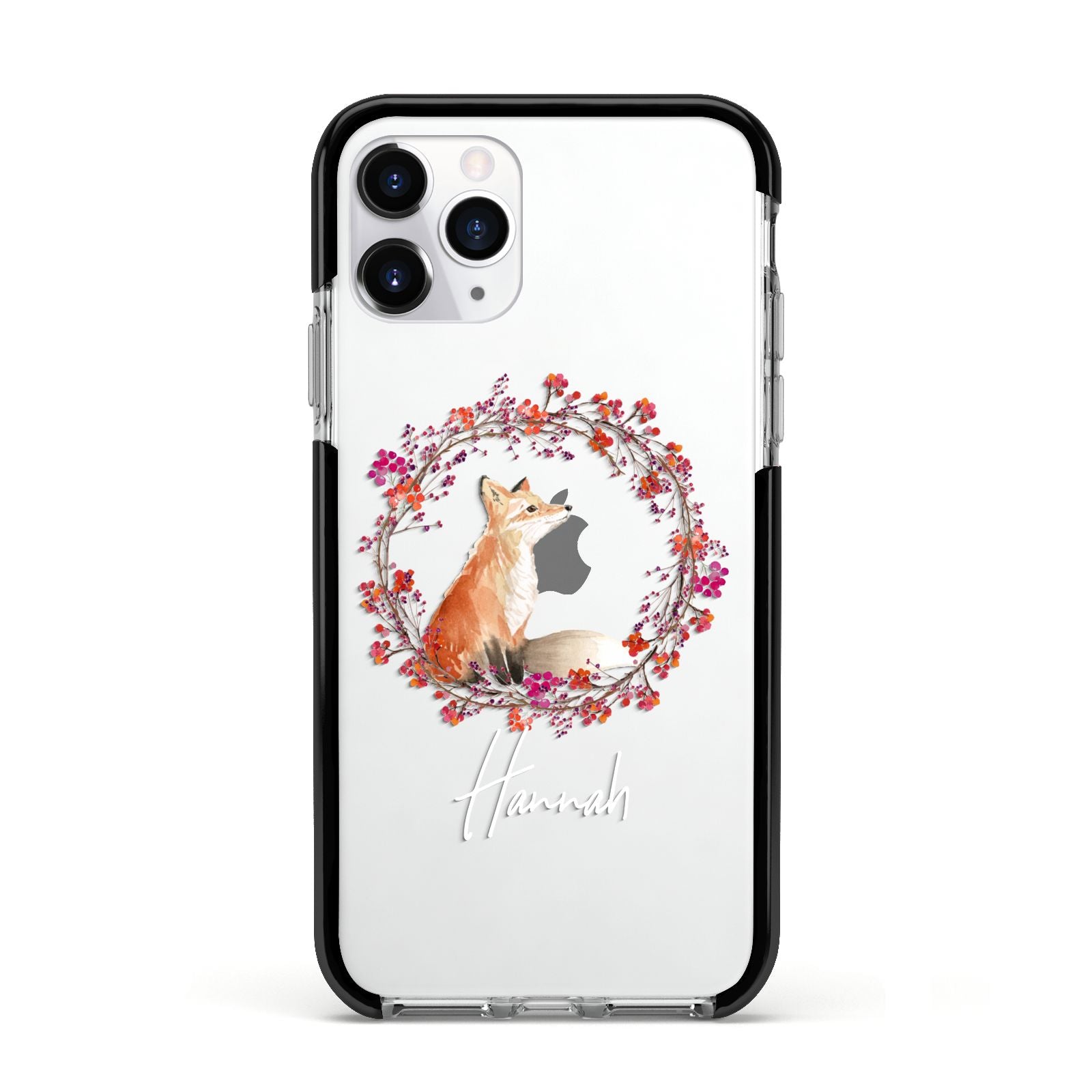 Personalised Fox Christmas Wreath Apple iPhone 11 Pro in Silver with Black Impact Case