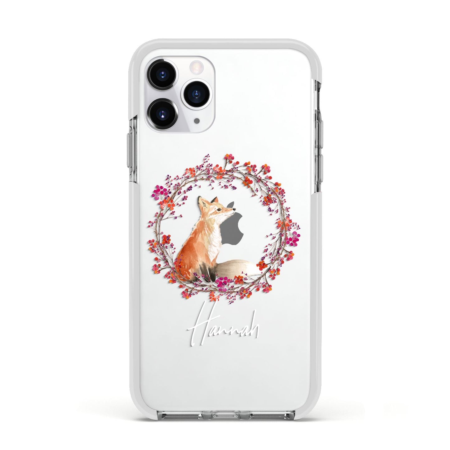 Personalised Fox Christmas Wreath Apple iPhone 11 Pro in Silver with White Impact Case