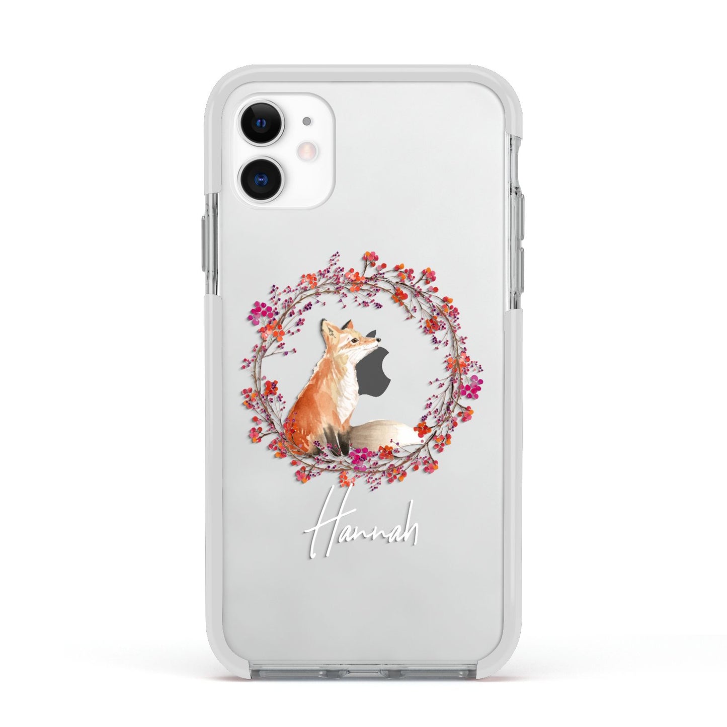 Personalised Fox Christmas Wreath Apple iPhone 11 in White with White Impact Case