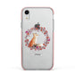 Personalised Fox Christmas Wreath Apple iPhone XR Impact Case Pink Edge on Silver Phone