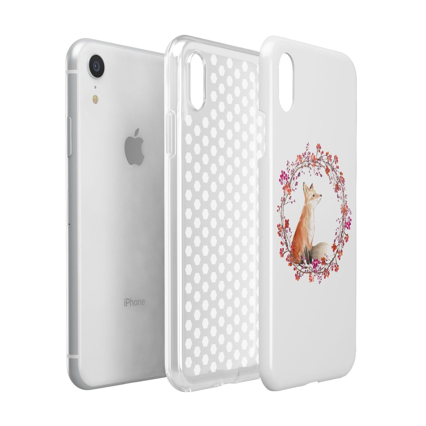 Personalised Fox Christmas Wreath Apple iPhone XR White 3D Tough Case Expanded view