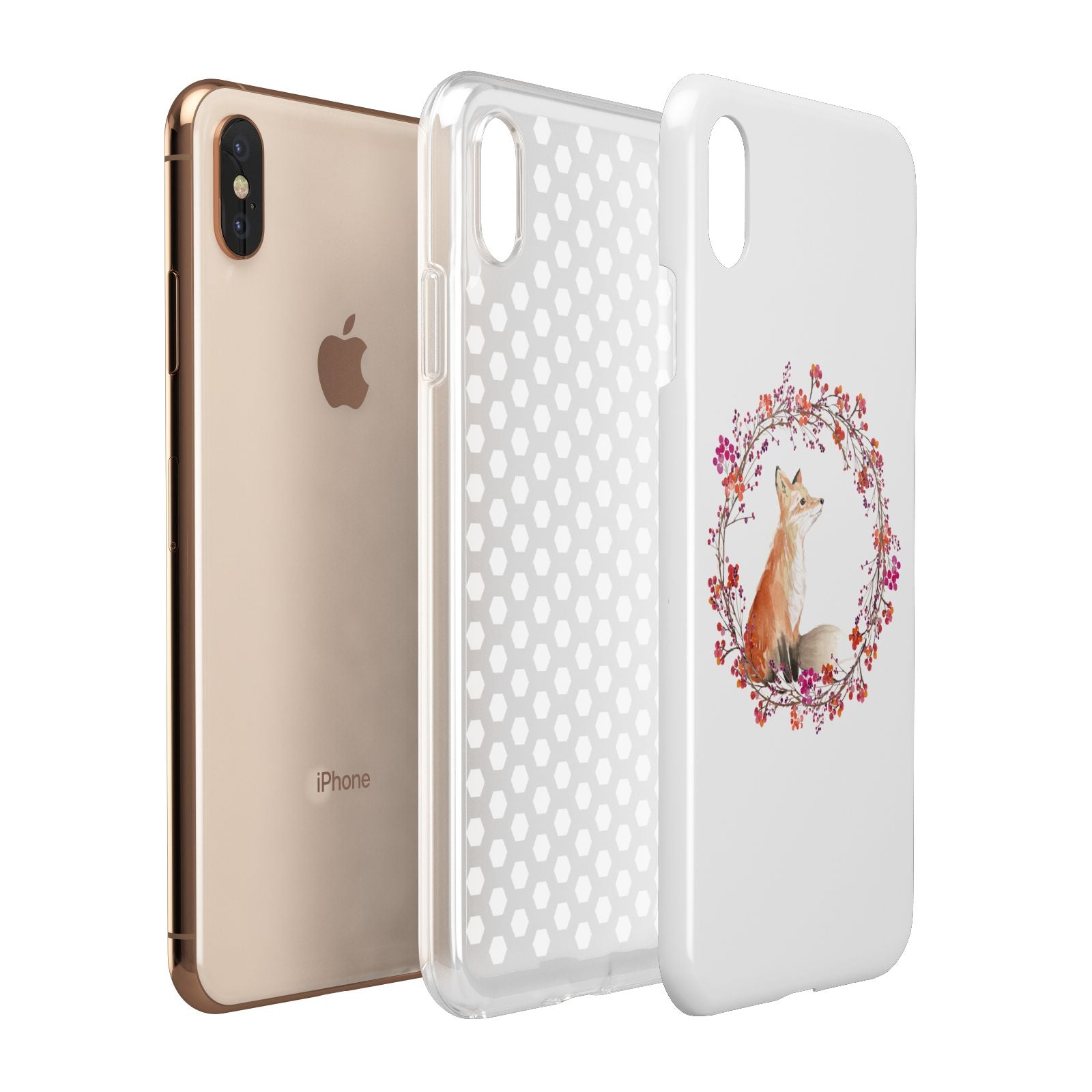 Personalised Fox Christmas Wreath Apple iPhone Xs Max 3D Tough Case Expanded View