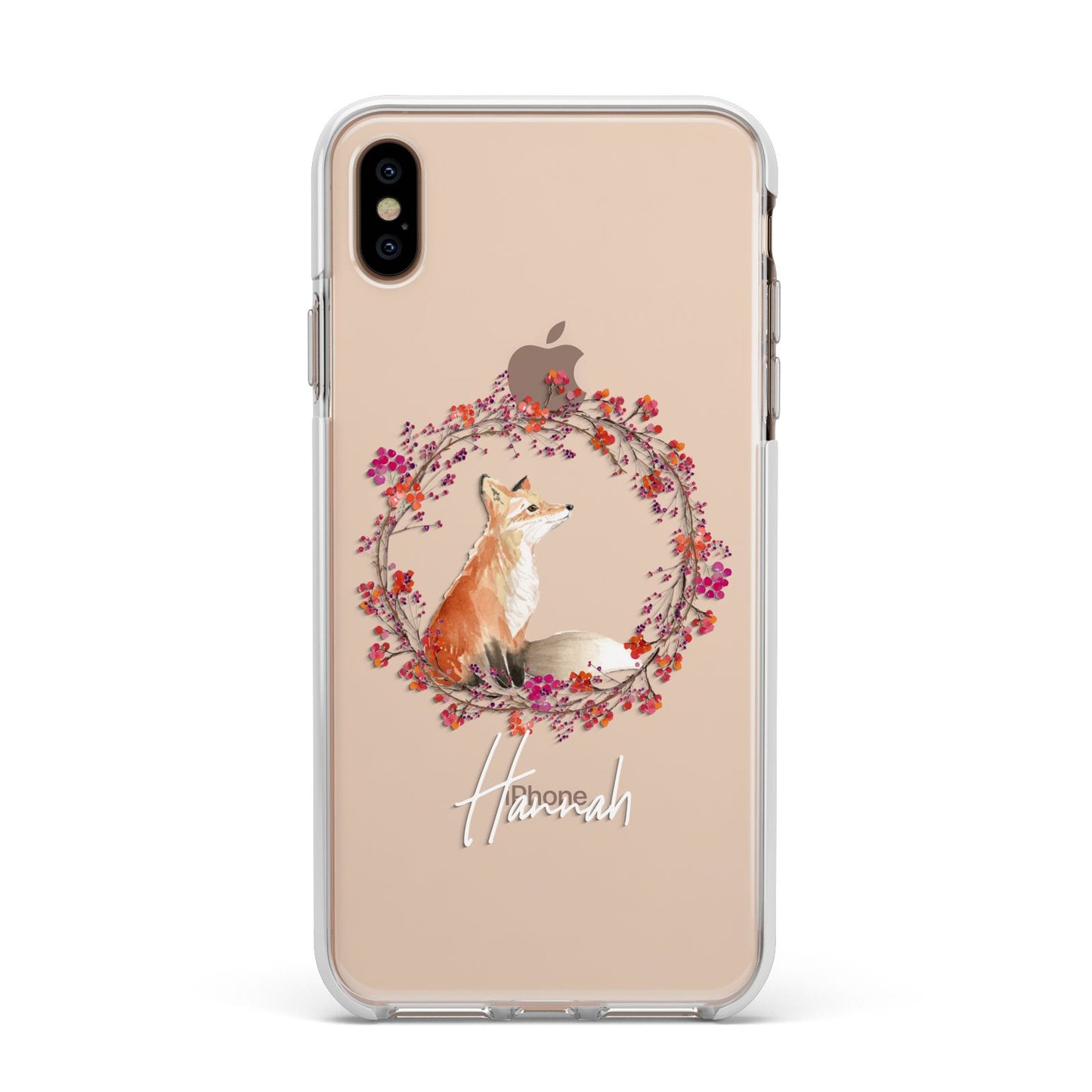 Personalised Fox Christmas Wreath Apple iPhone Xs Max Impact Case White Edge on Gold Phone