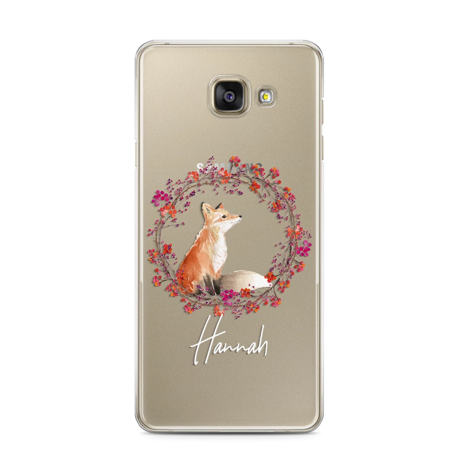 Personalised Fox Christmas Wreath Samsung Galaxy A3 2016 Case on gold phone