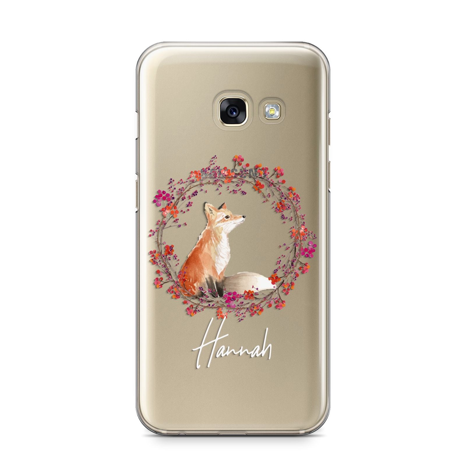 Personalised Fox Christmas Wreath Samsung Galaxy A3 2017 Case on gold phone