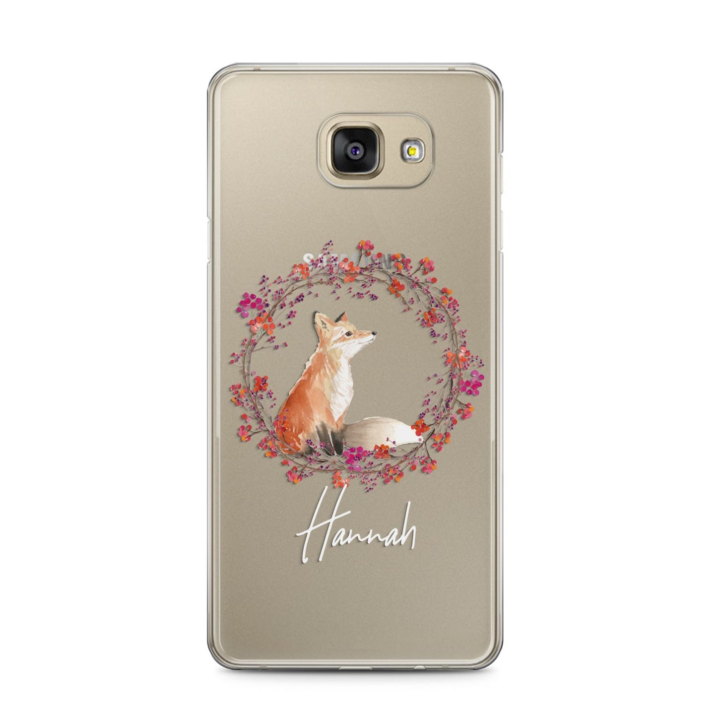 Personalised Fox Christmas Wreath Samsung Galaxy A5 2016 Case on gold phone