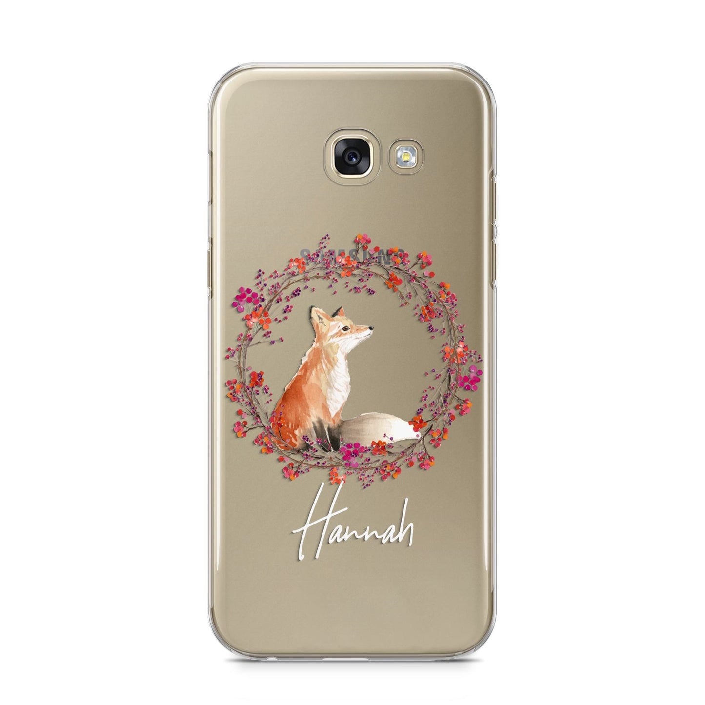 Personalised Fox Christmas Wreath Samsung Galaxy A5 2017 Case on gold phone