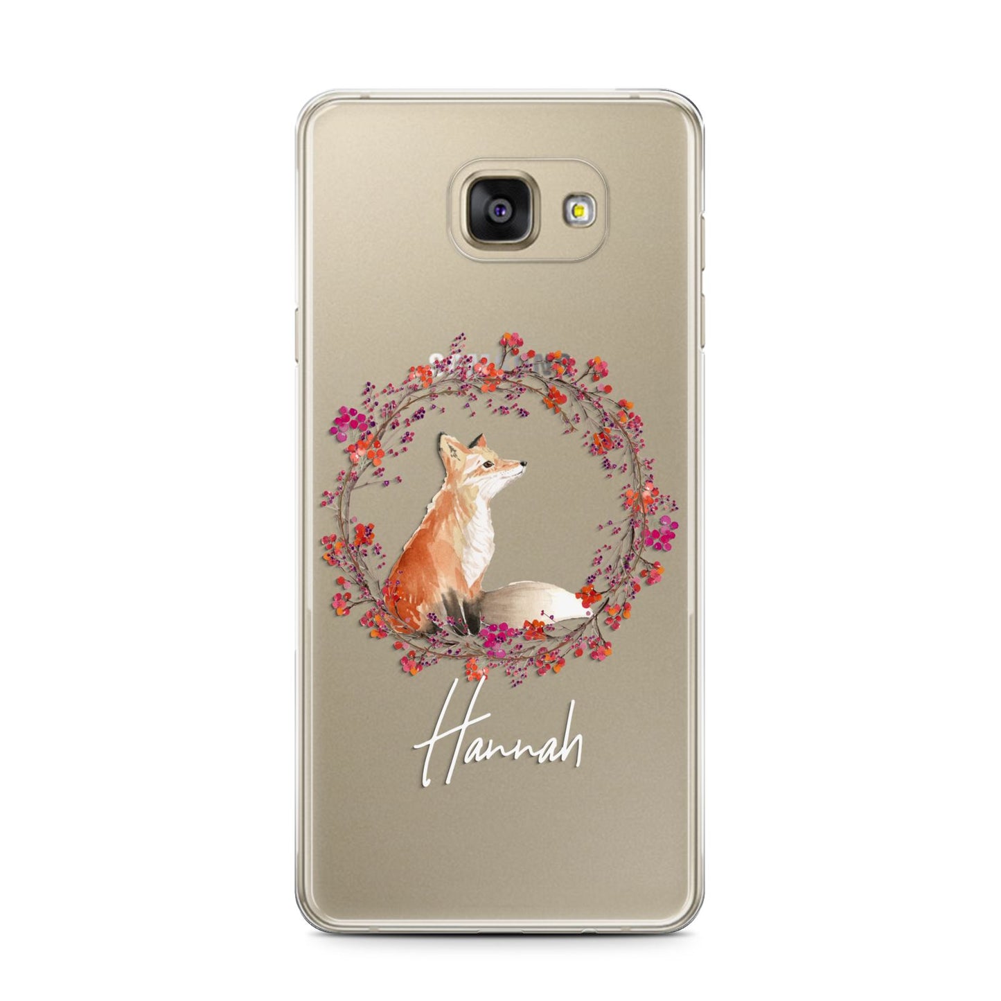 Personalised Fox Christmas Wreath Samsung Galaxy A7 2016 Case on gold phone
