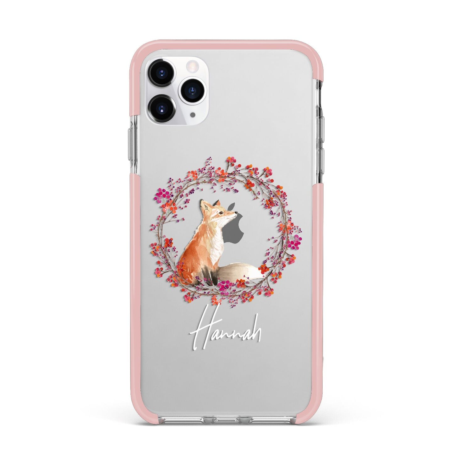 Personalised Fox Christmas Wreath iPhone 11 Pro Max Impact Pink Edge Case
