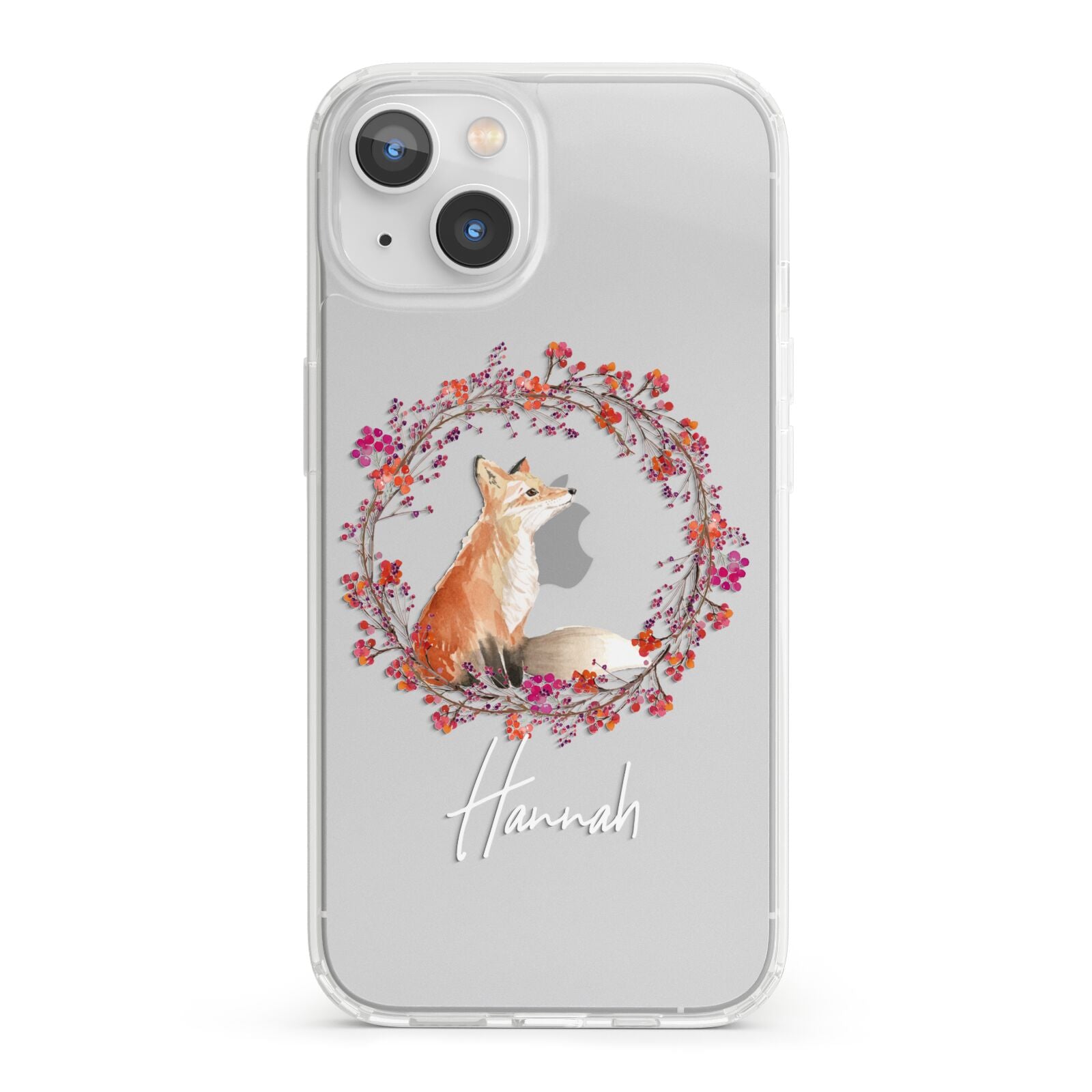 Personalised Fox Christmas Wreath iPhone 13 Clear Bumper Case