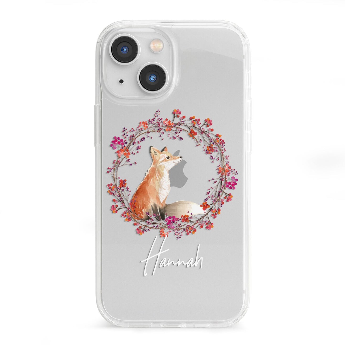 Personalised Fox Christmas Wreath iPhone 13 Mini Clear Bumper Case