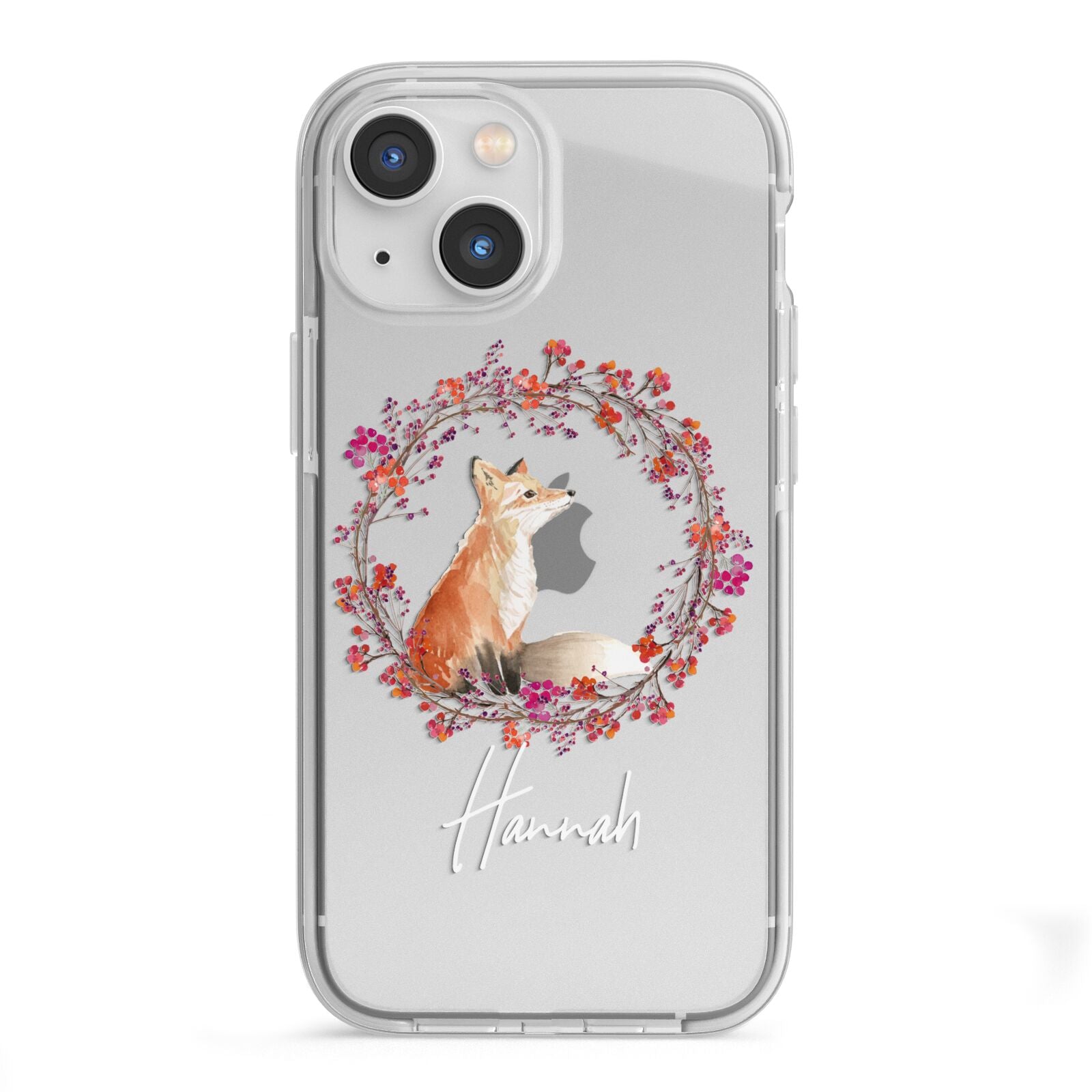 Personalised Fox Christmas Wreath iPhone 13 Mini TPU Impact Case with White Edges