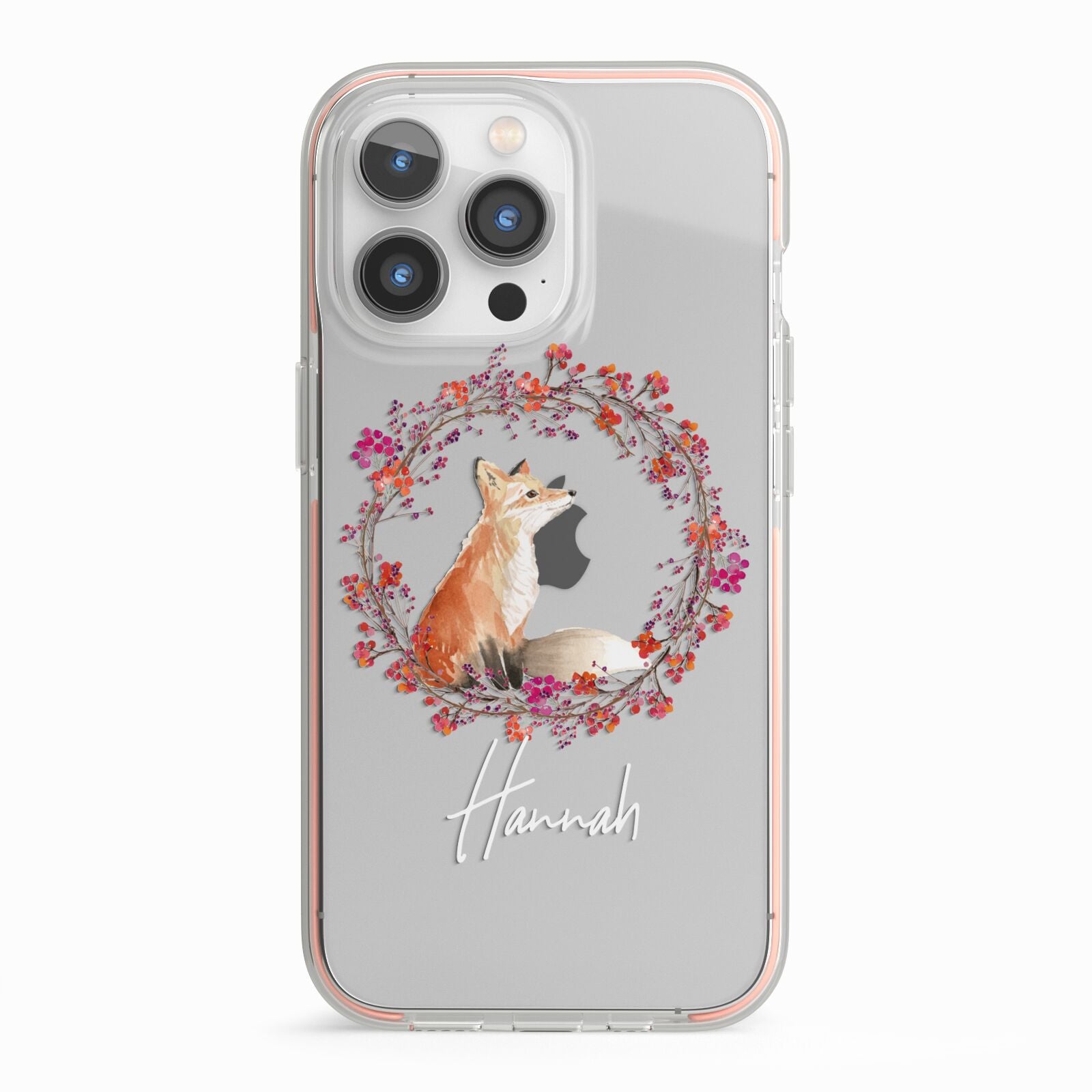 Personalised Fox Christmas Wreath iPhone 13 Pro TPU Impact Case with Pink Edges