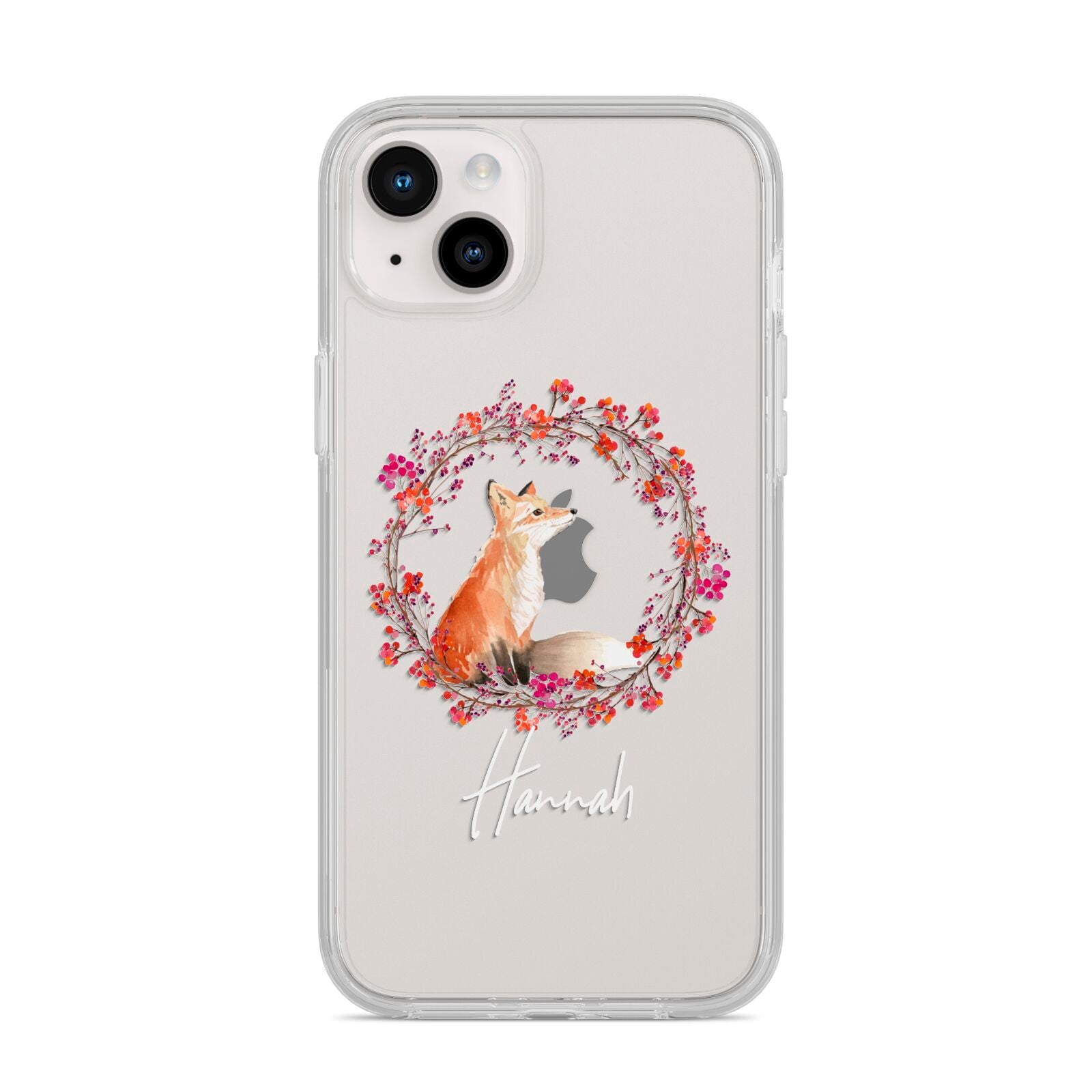 Personalised Fox Christmas Wreath iPhone 14 Plus Clear Tough Case Starlight