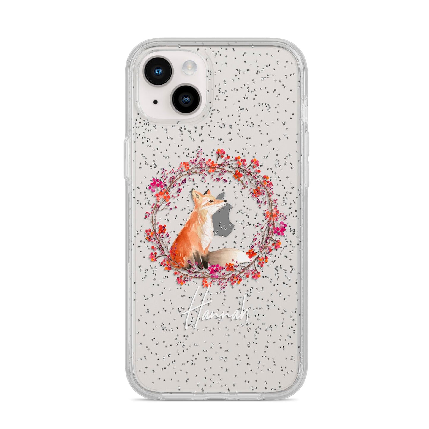 Personalised Fox Christmas Wreath iPhone 14 Plus Glitter Tough Case Starlight