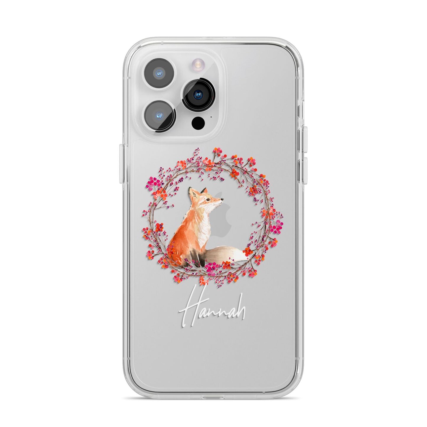 Personalised Fox Christmas Wreath iPhone 14 Pro Max Clear Tough Case Silver