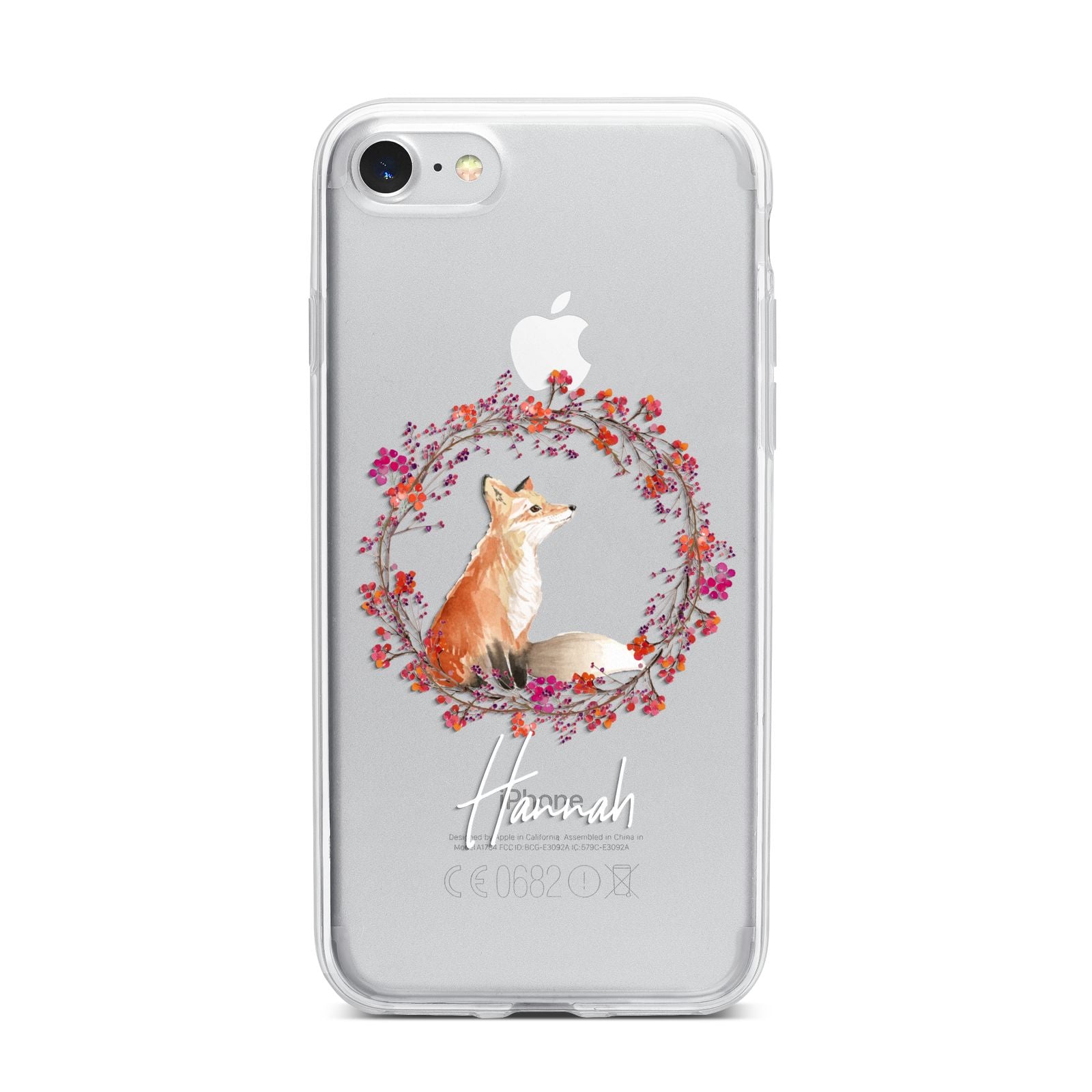 Personalised Fox Christmas Wreath iPhone 7 Bumper Case on Silver iPhone
