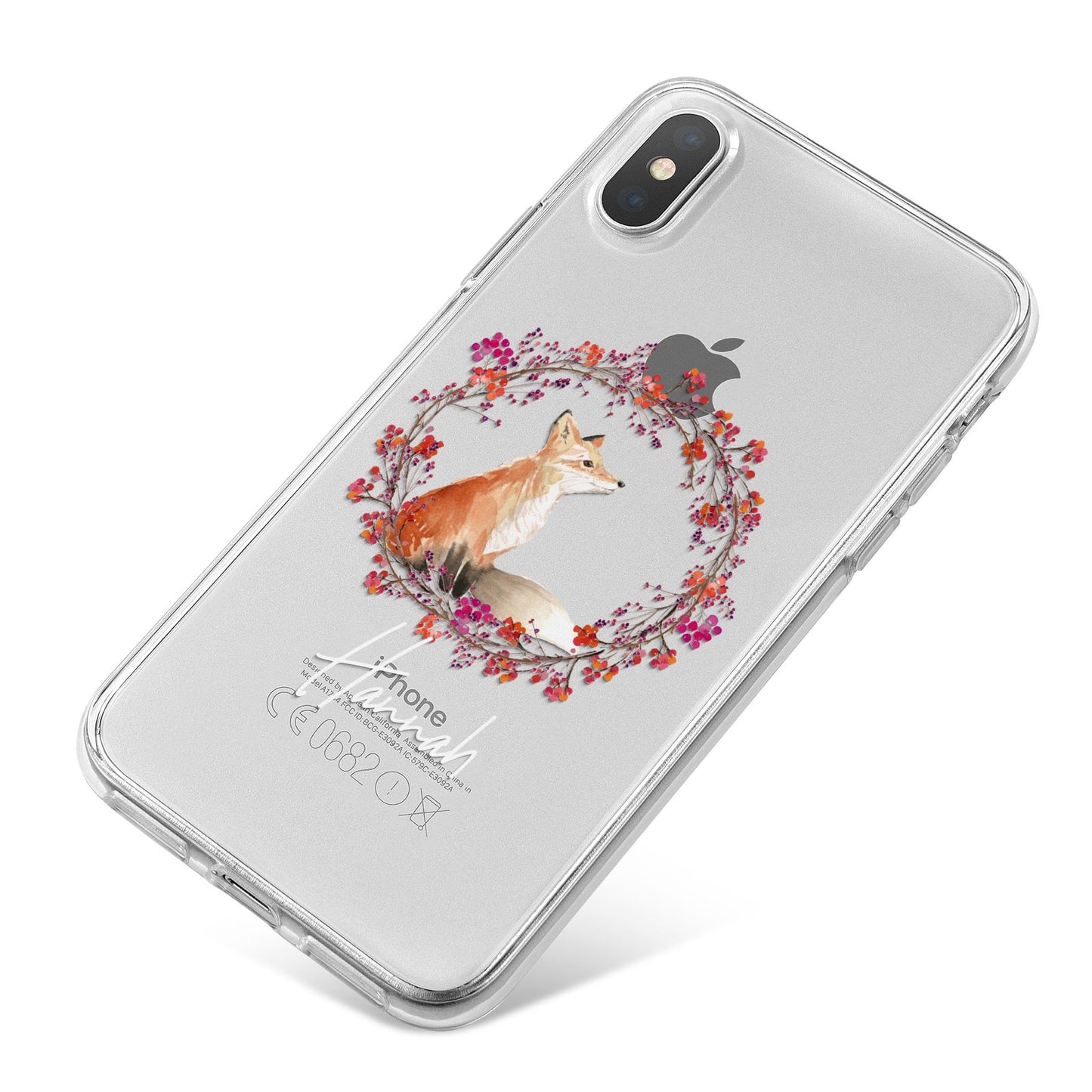 Personalised Fox Christmas Wreath iPhone X Bumper Case on Silver iPhone