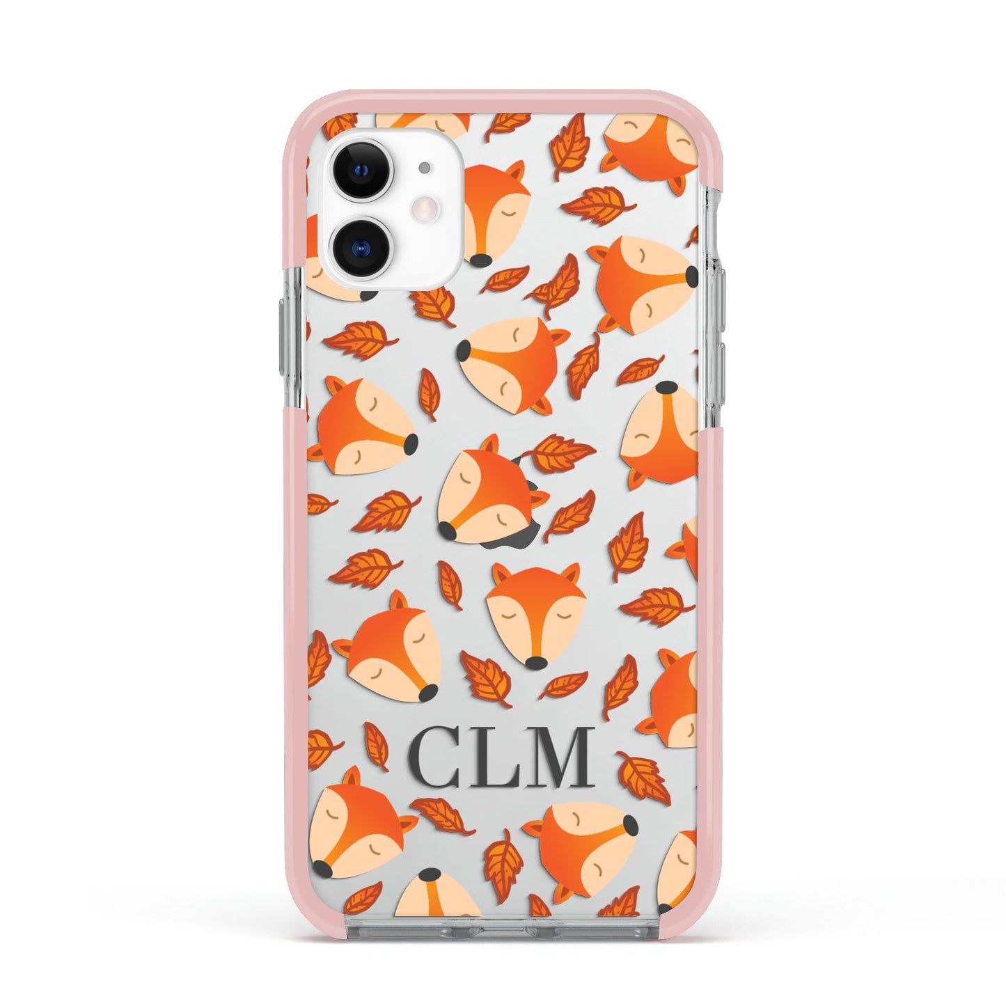 Personalised Fox Initials Apple iPhone 11 in White with Pink Impact Case
