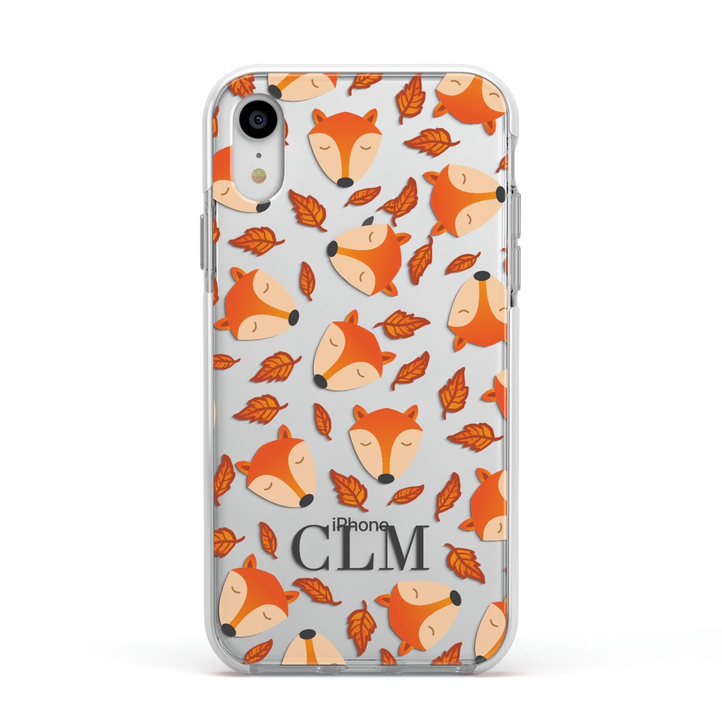 Personalised Fox Initials Apple iPhone XR Impact Case White Edge on Silver Phone