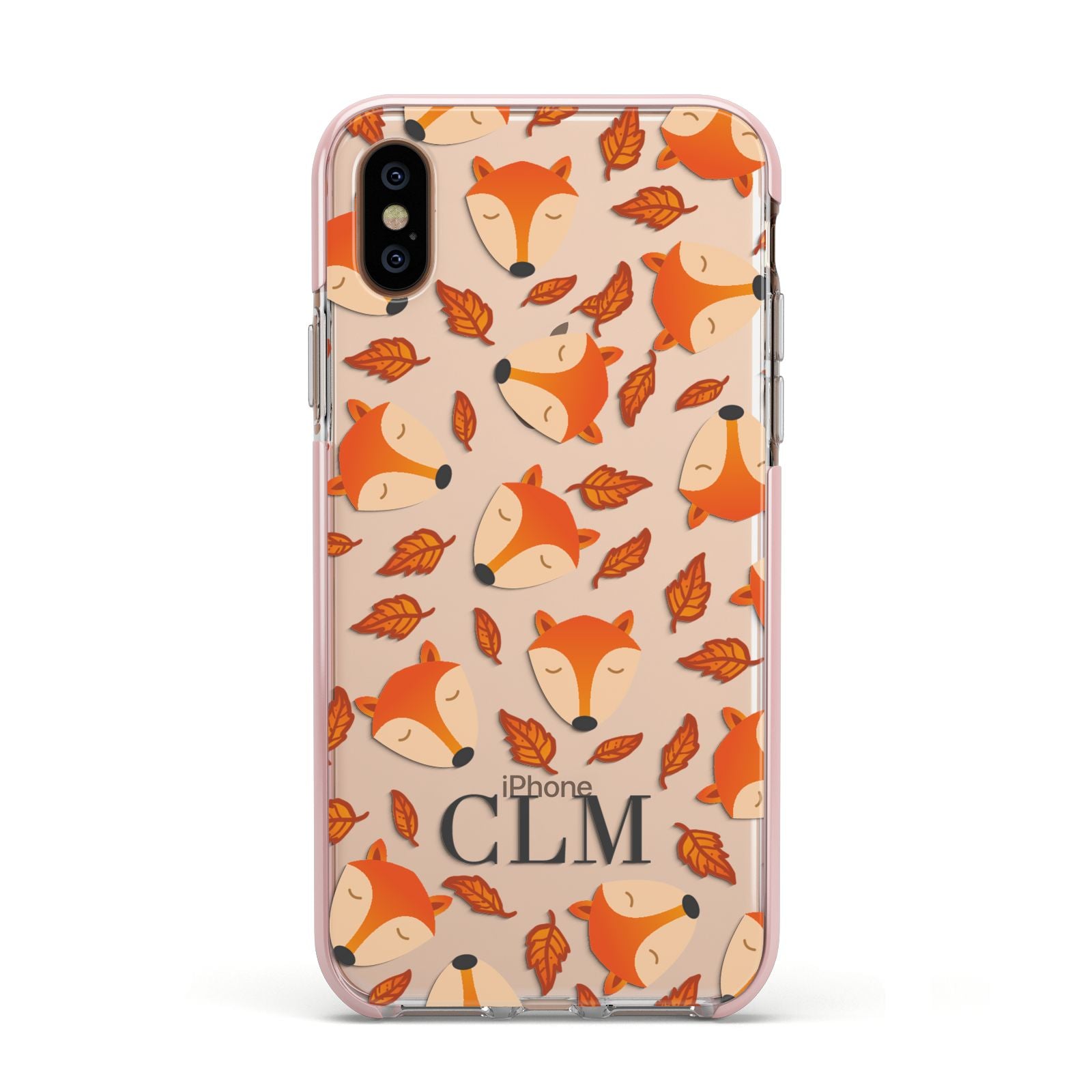 Personalised Fox Initials Apple iPhone Xs Impact Case Pink Edge on Gold Phone