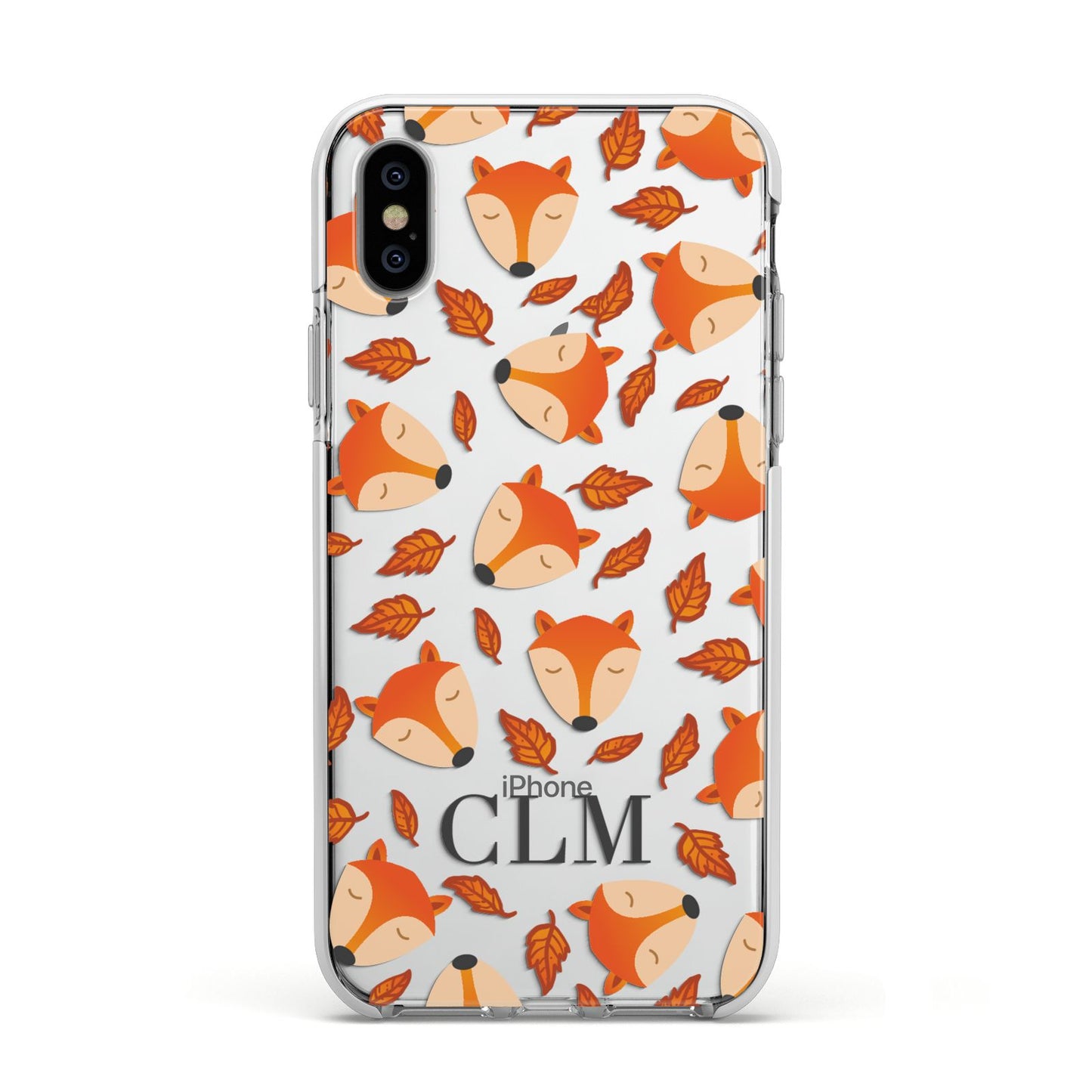 Personalised Fox Initials Apple iPhone Xs Impact Case White Edge on Silver Phone