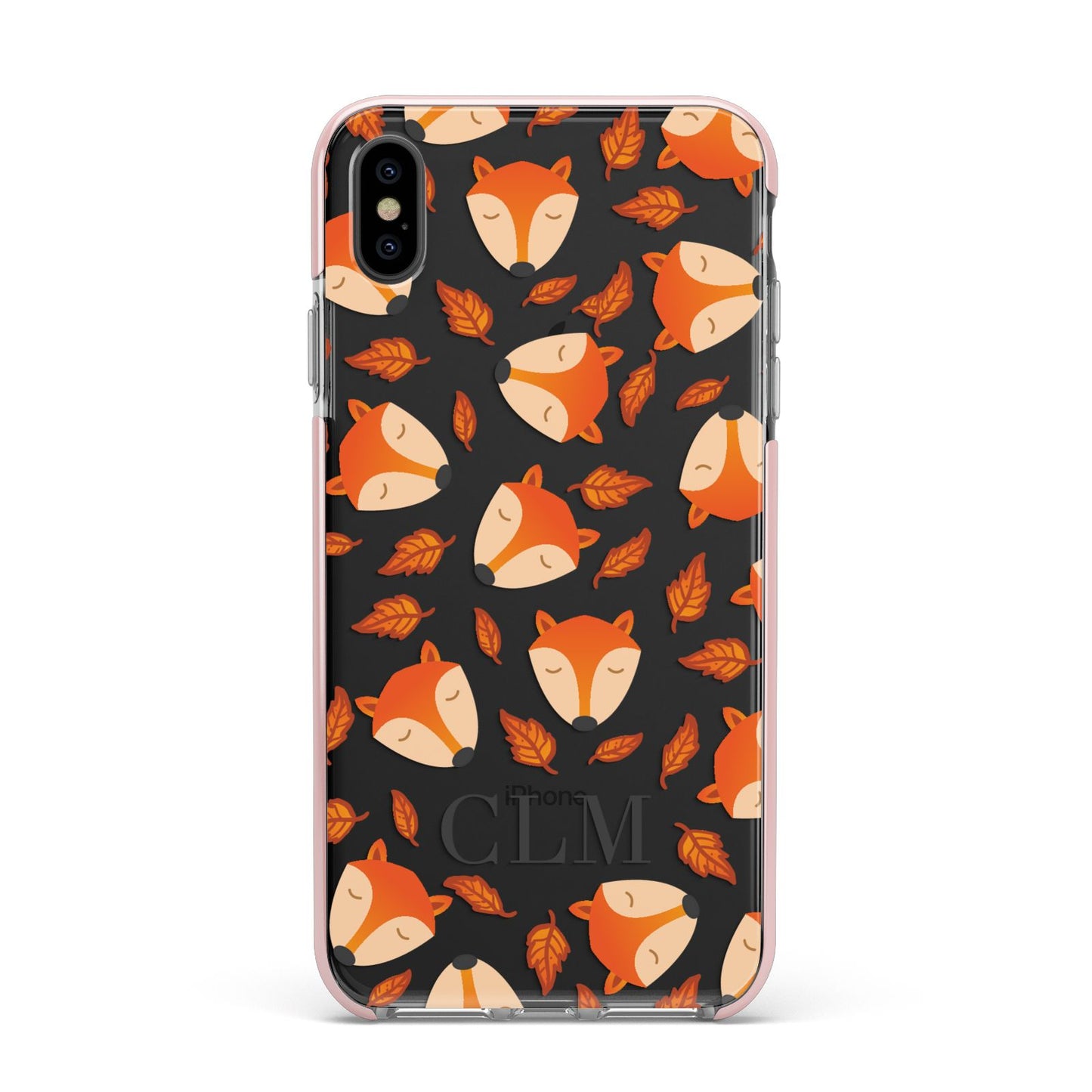 Personalised Fox Initials Apple iPhone Xs Max Impact Case Pink Edge on Black Phone