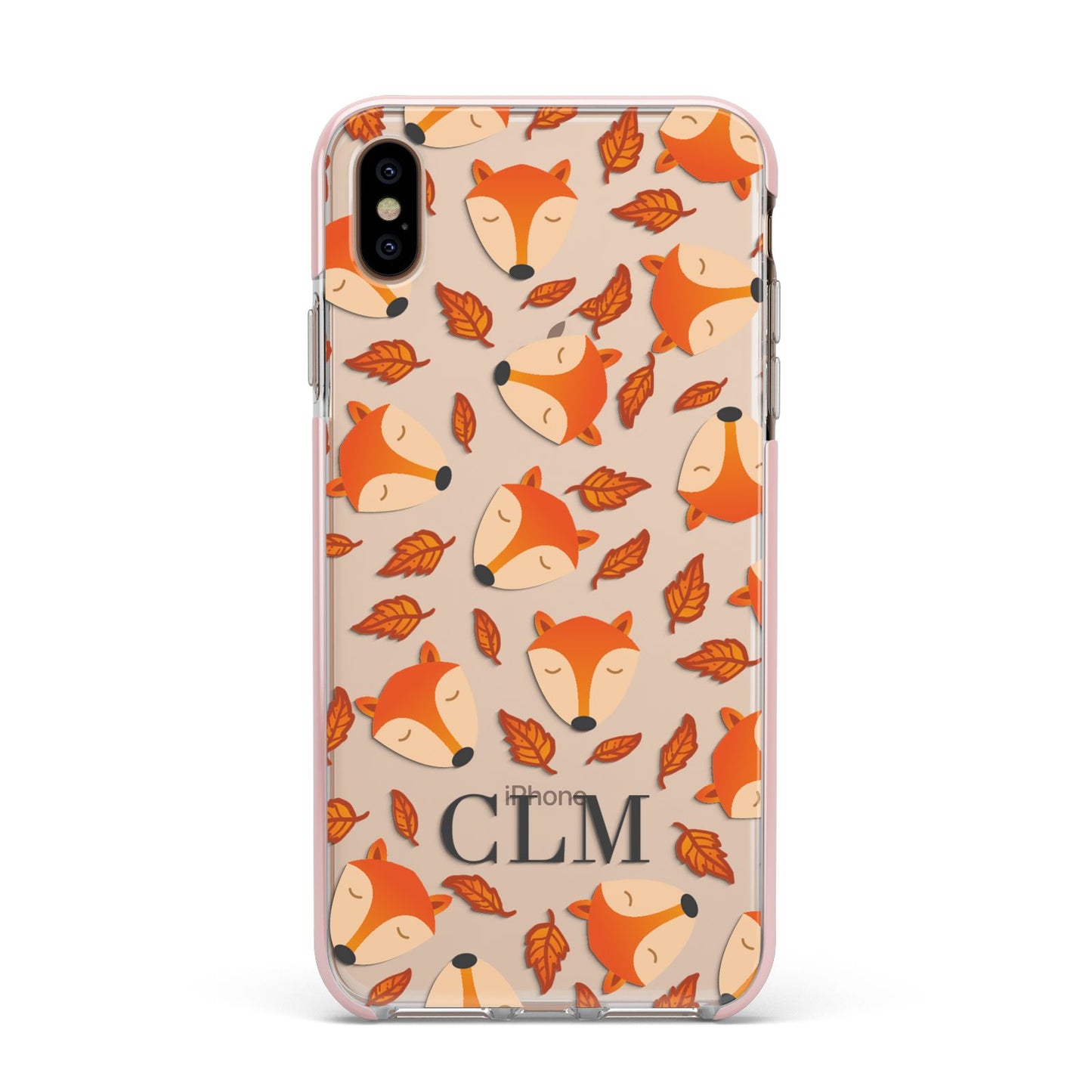 Personalised Fox Initials Apple iPhone Xs Max Impact Case Pink Edge on Gold Phone