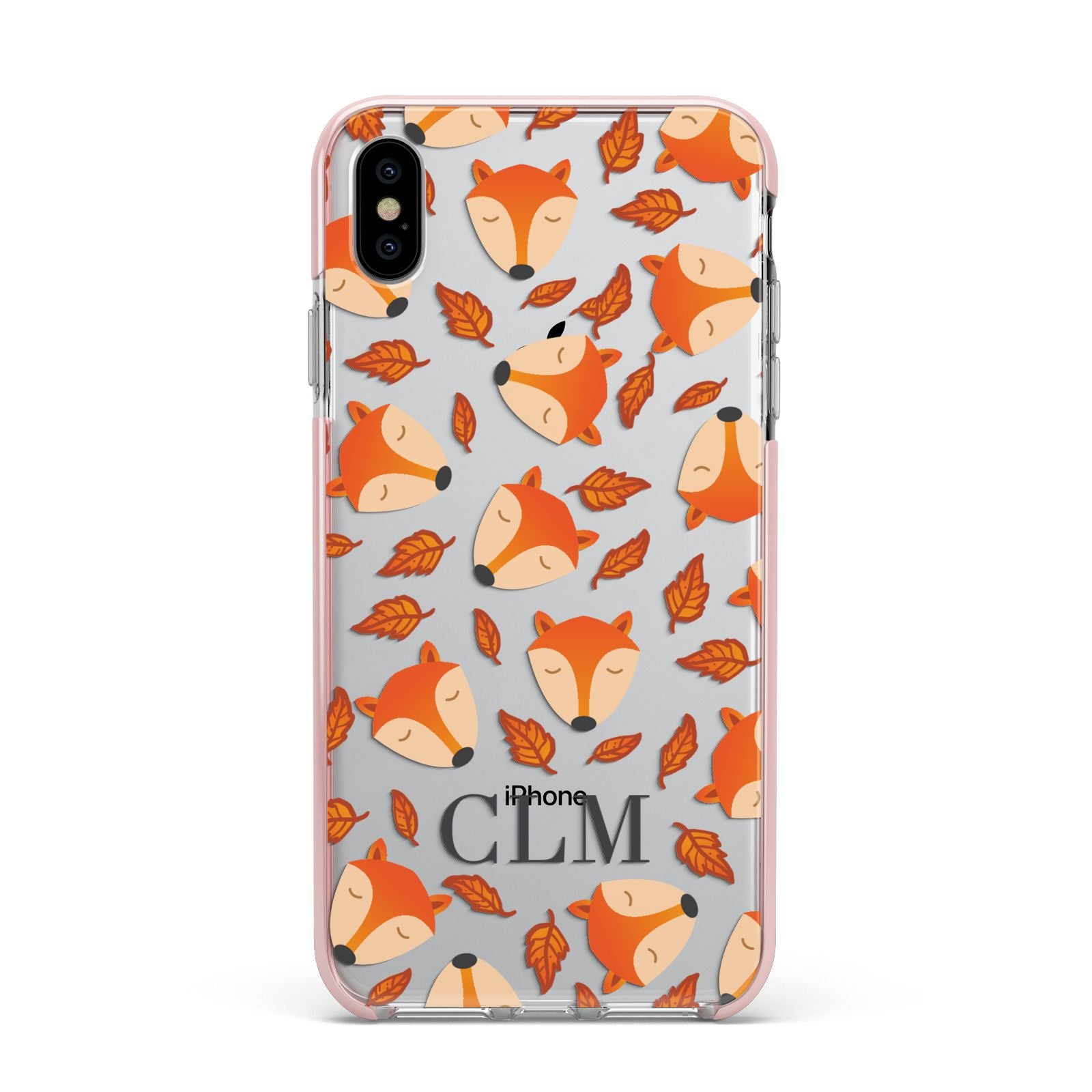 Personalised Fox Initials Apple iPhone Xs Max Impact Case Pink Edge on Silver Phone