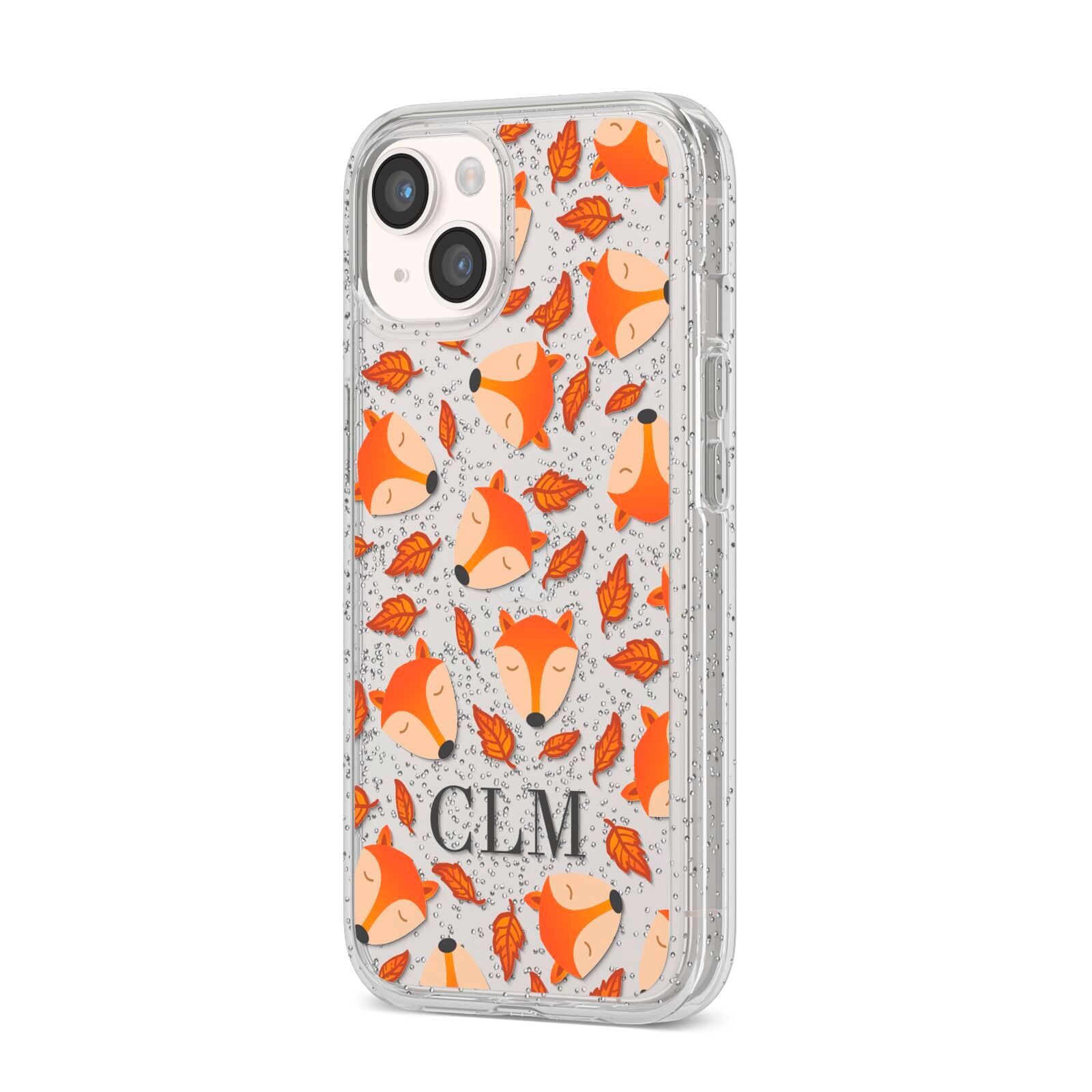 Personalised Fox Initials iPhone 14 Glitter Tough Case Starlight Angled Image