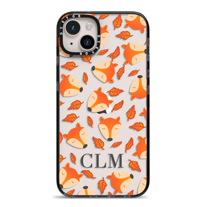 Personalised Fox Initials iPhone 14 Plus Black Impact Case on Silver phone
