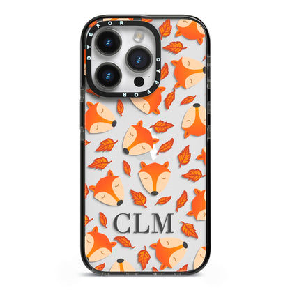 Personalised Fox Initials iPhone 14 Pro Black Impact Case on Silver phone