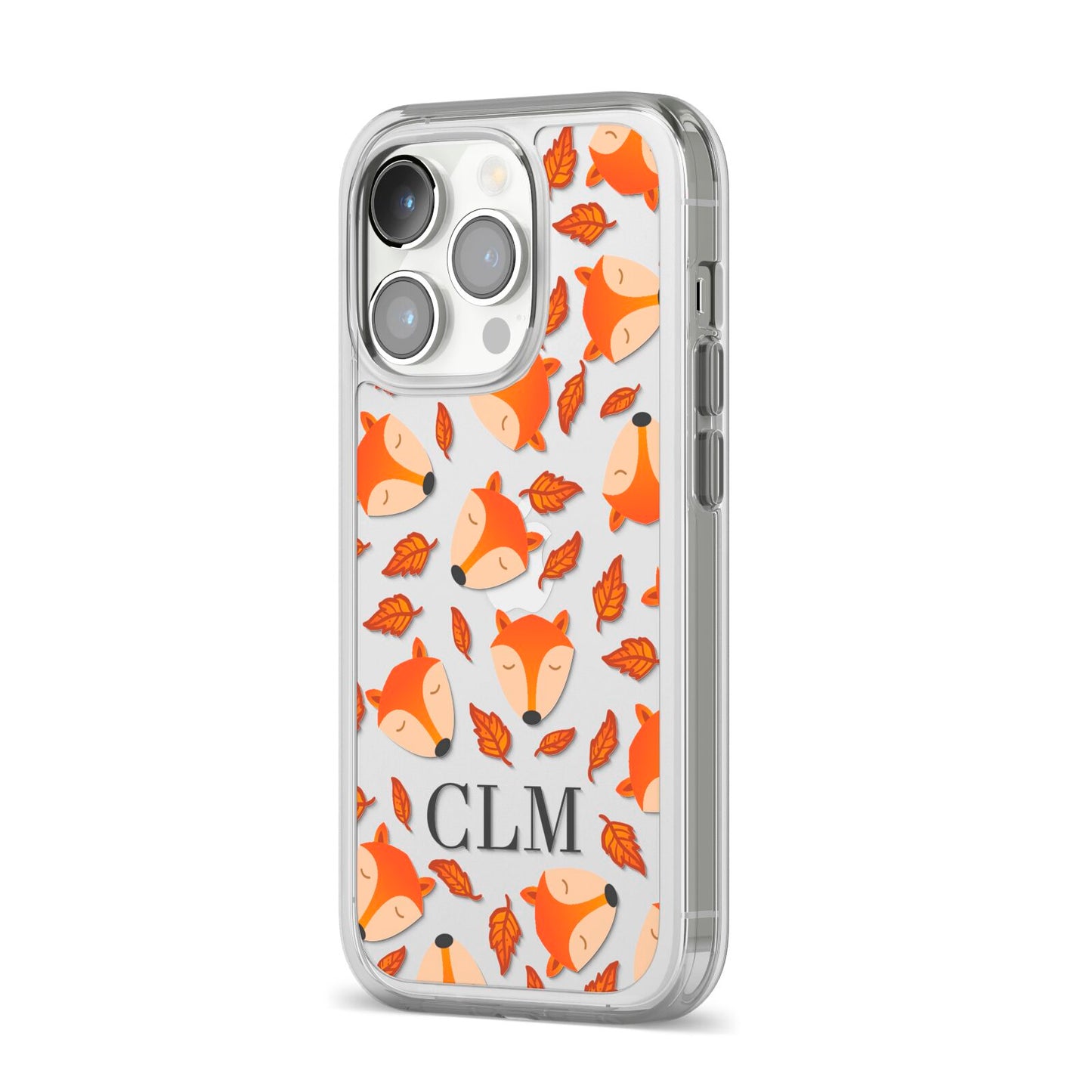 Personalised Fox Initials iPhone 14 Pro Clear Tough Case Silver Angled Image