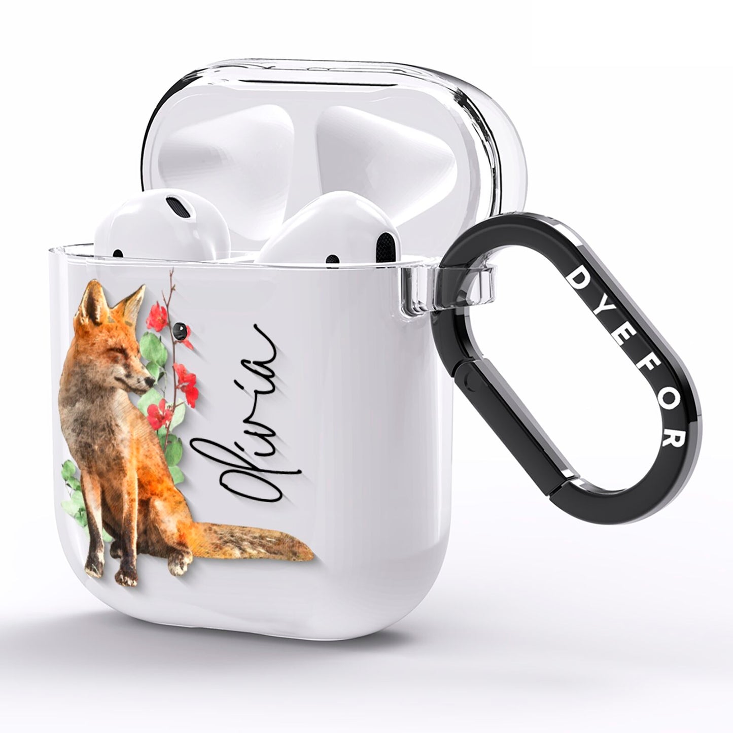 Personalised Fox Name AirPods Clear Case Side Image