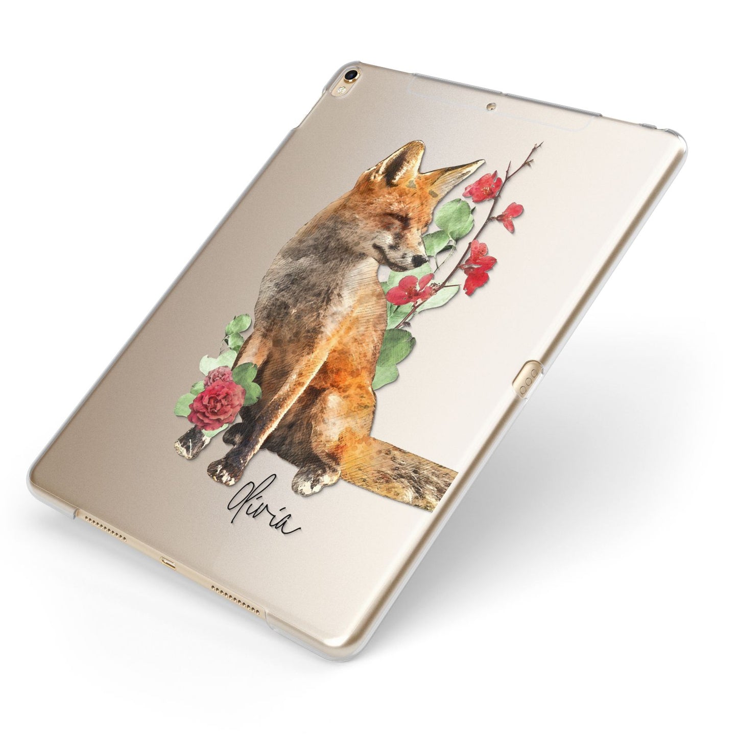 Personalised Fox Name Apple iPad Case on Gold iPad Side View
