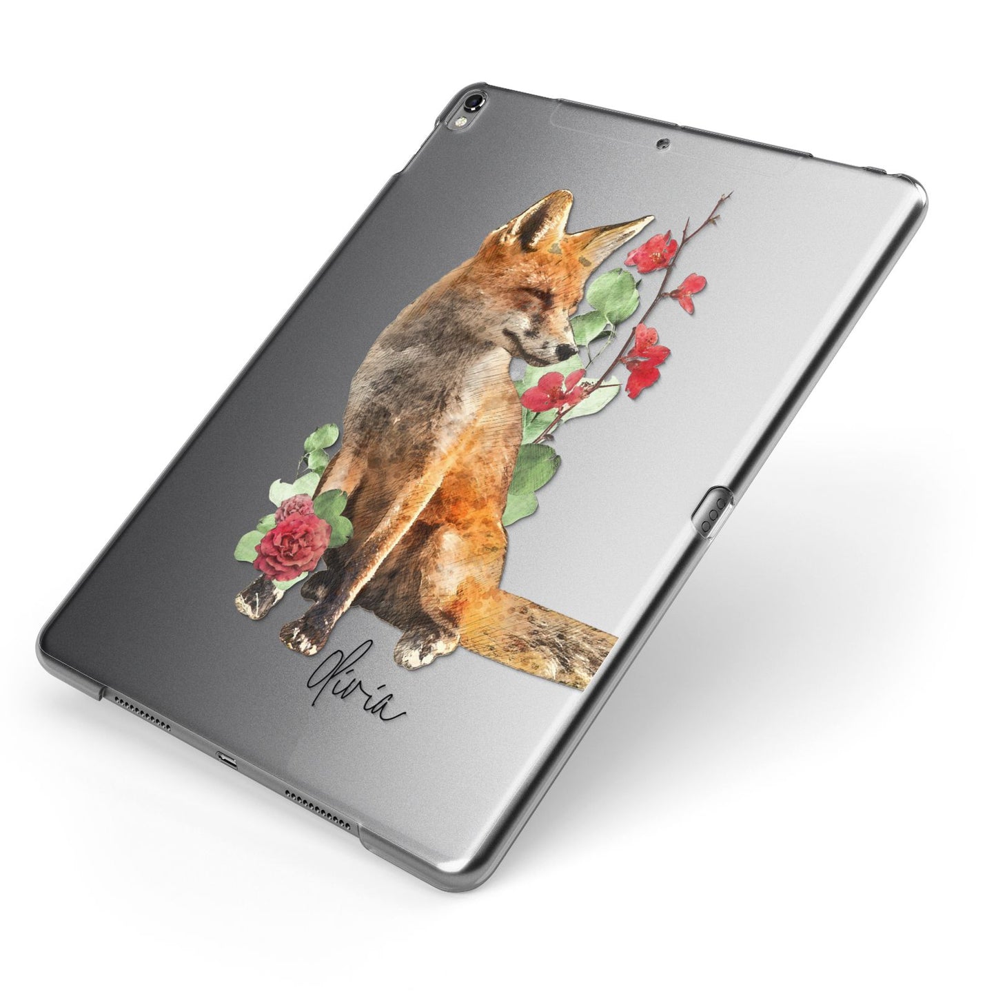 Personalised Fox Name Apple iPad Case on Grey iPad Side View