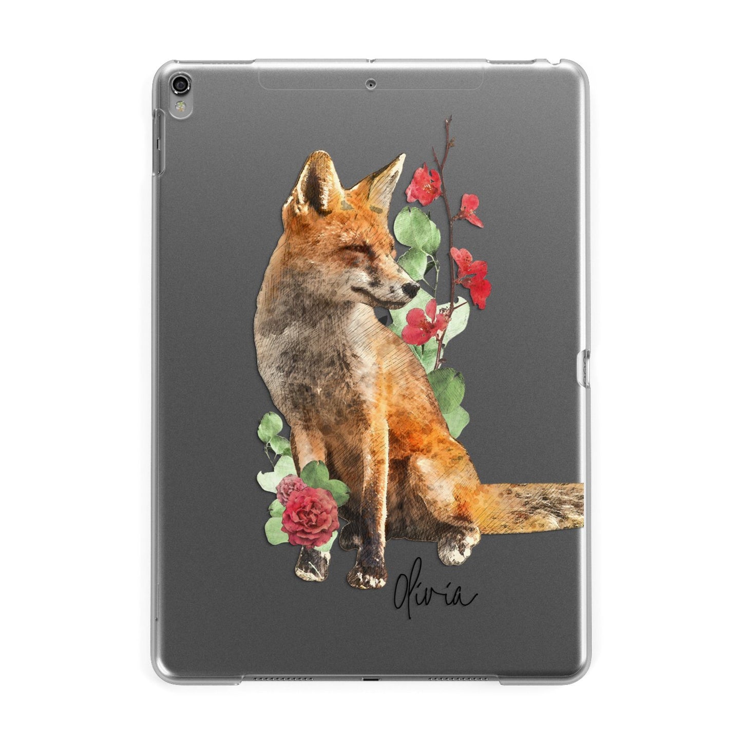 Personalised Fox Name Apple iPad Grey Case