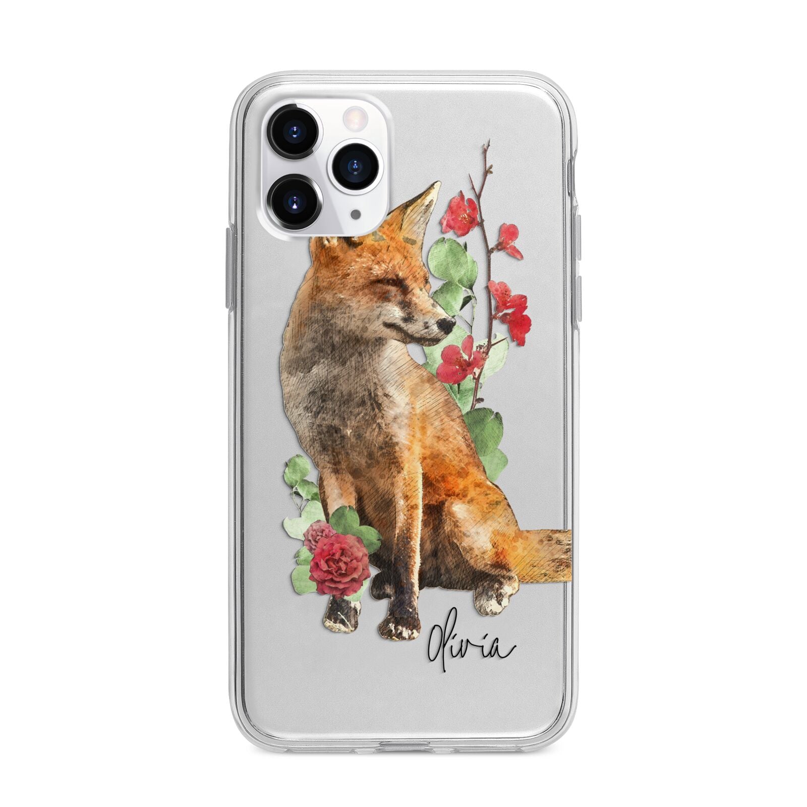 Personalised Fox Name Apple iPhone 11 Pro Max in Silver with Bumper Case