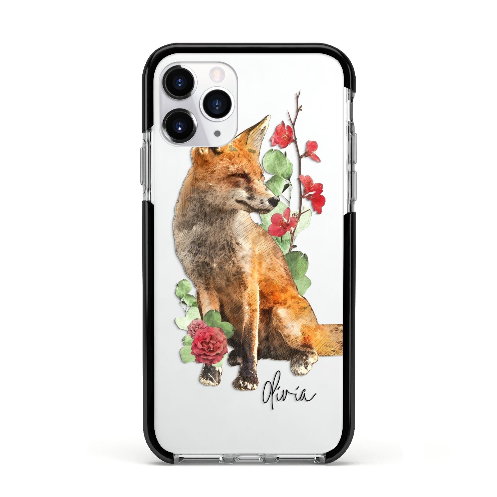 Personalised Fox Name Apple iPhone 11 Pro in Silver with Black Impact Case