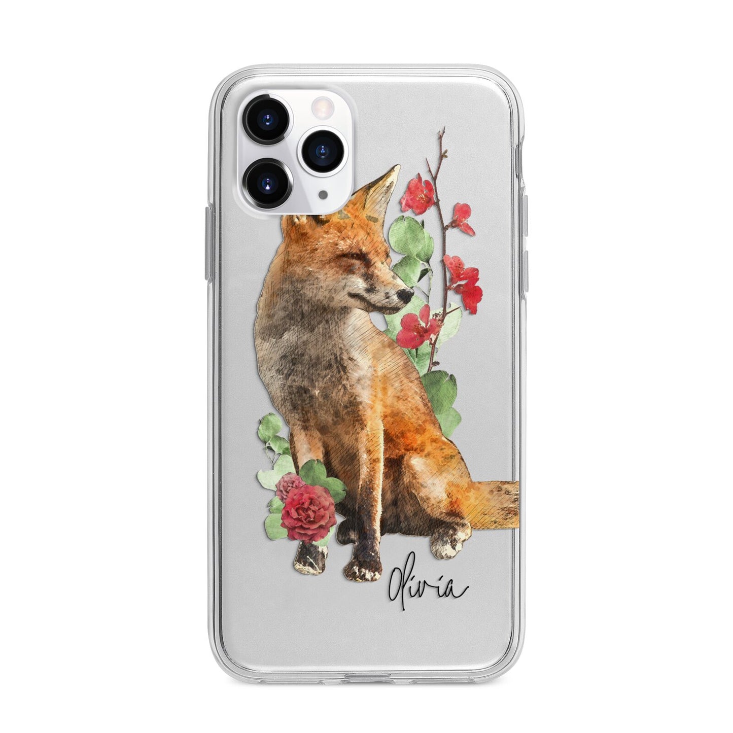 Personalised Fox Name Apple iPhone 11 Pro in Silver with Bumper Case