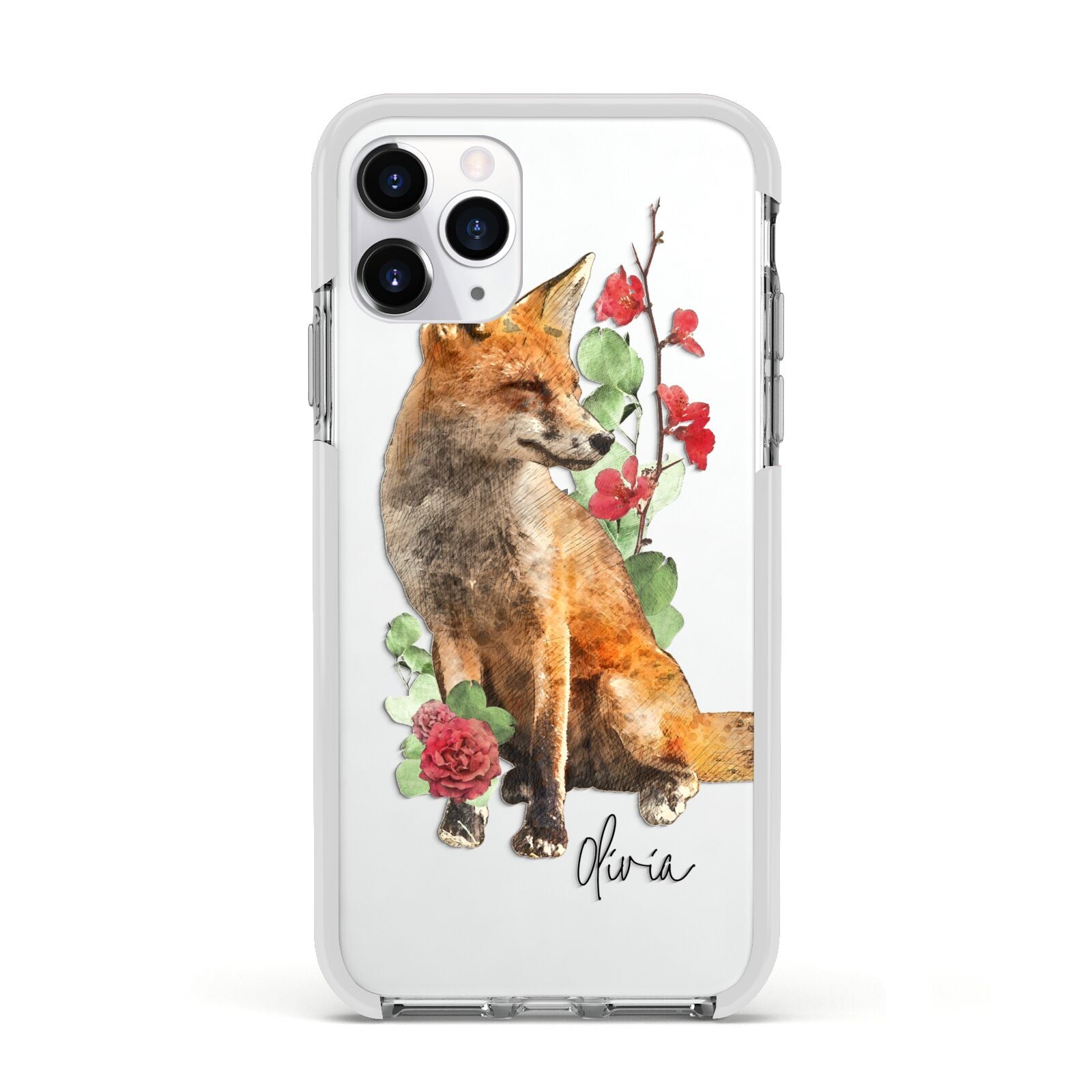 Personalised Fox Name Apple iPhone 11 Pro in Silver with White Impact Case