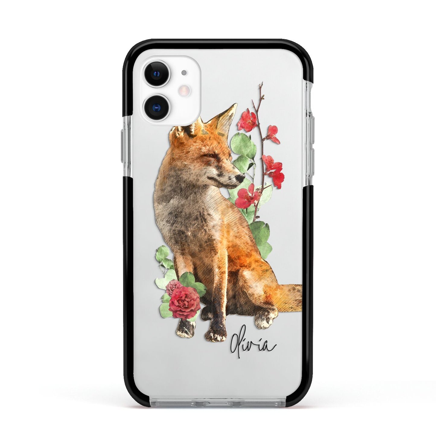 Personalised Fox Name Apple iPhone 11 in White with Black Impact Case