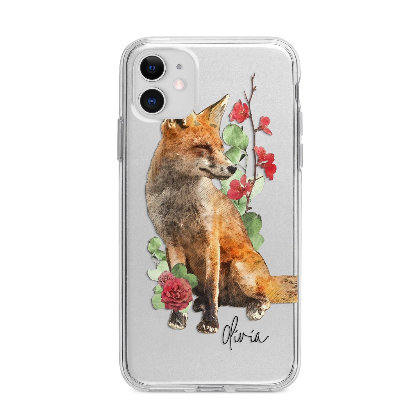 Personalised Fox Name Apple iPhone 11 in White with Bumper Case
